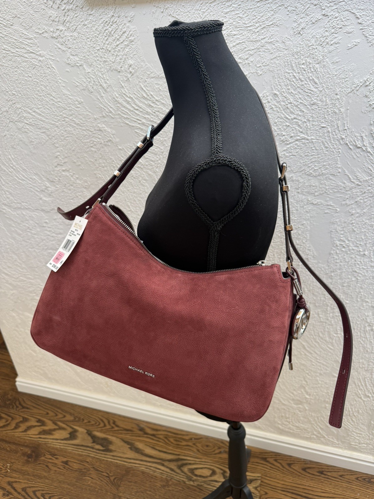 NWT Michael Kors Nolita Medium Nubuck Shoulder Crossbody Bag, Oxblood Red