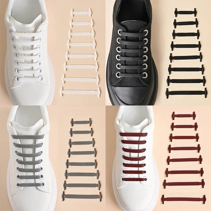 16Pcs Easy No Tie Shoelaces Elastic Silicone Flat Lazy Shoe Lace Strings Adult