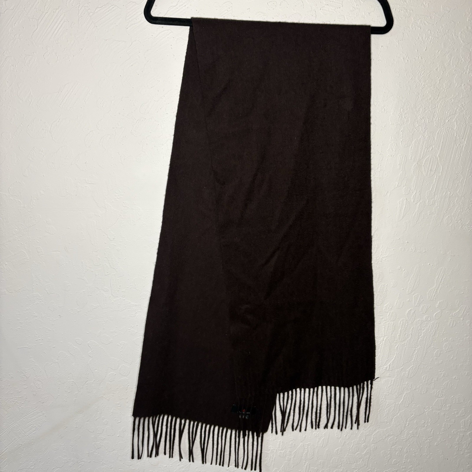 Alashan One Size Dark Brown Merino Wool Cashmere Blend Scarf Fringe 62” X 12.75”