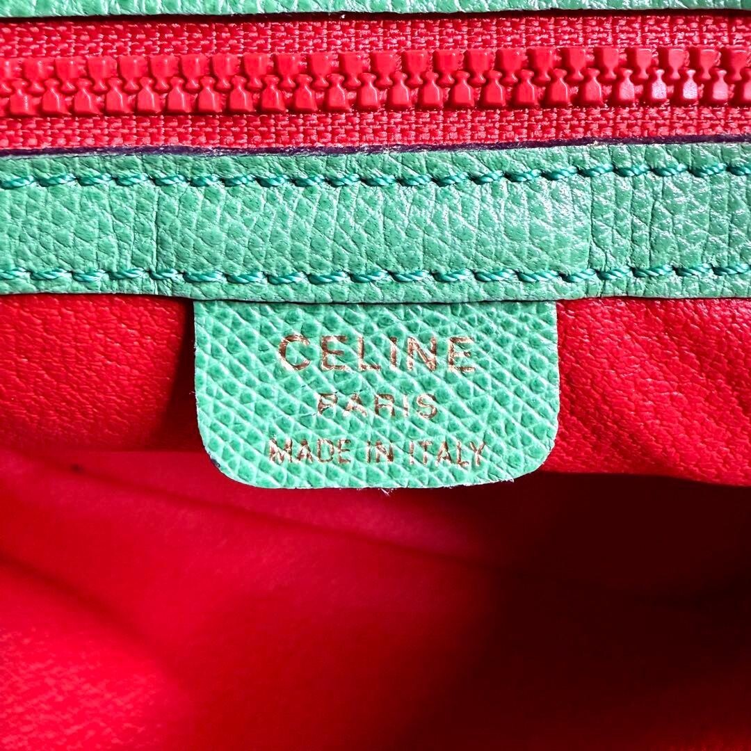 CELINE 2way Handbag Leather Green Vintage Authentic From Japan
