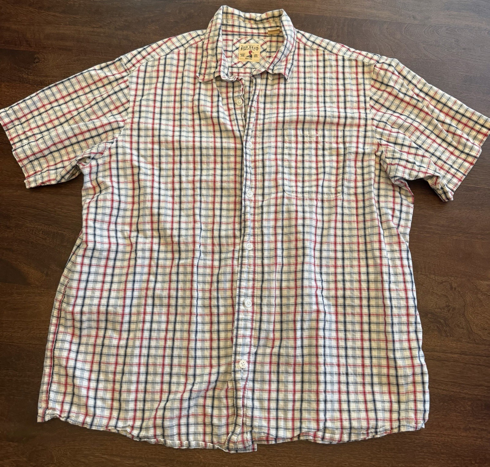 Red Head Brand Co. Plaid Button-Up Shirt Short Sleeve 2XL Red White Blue