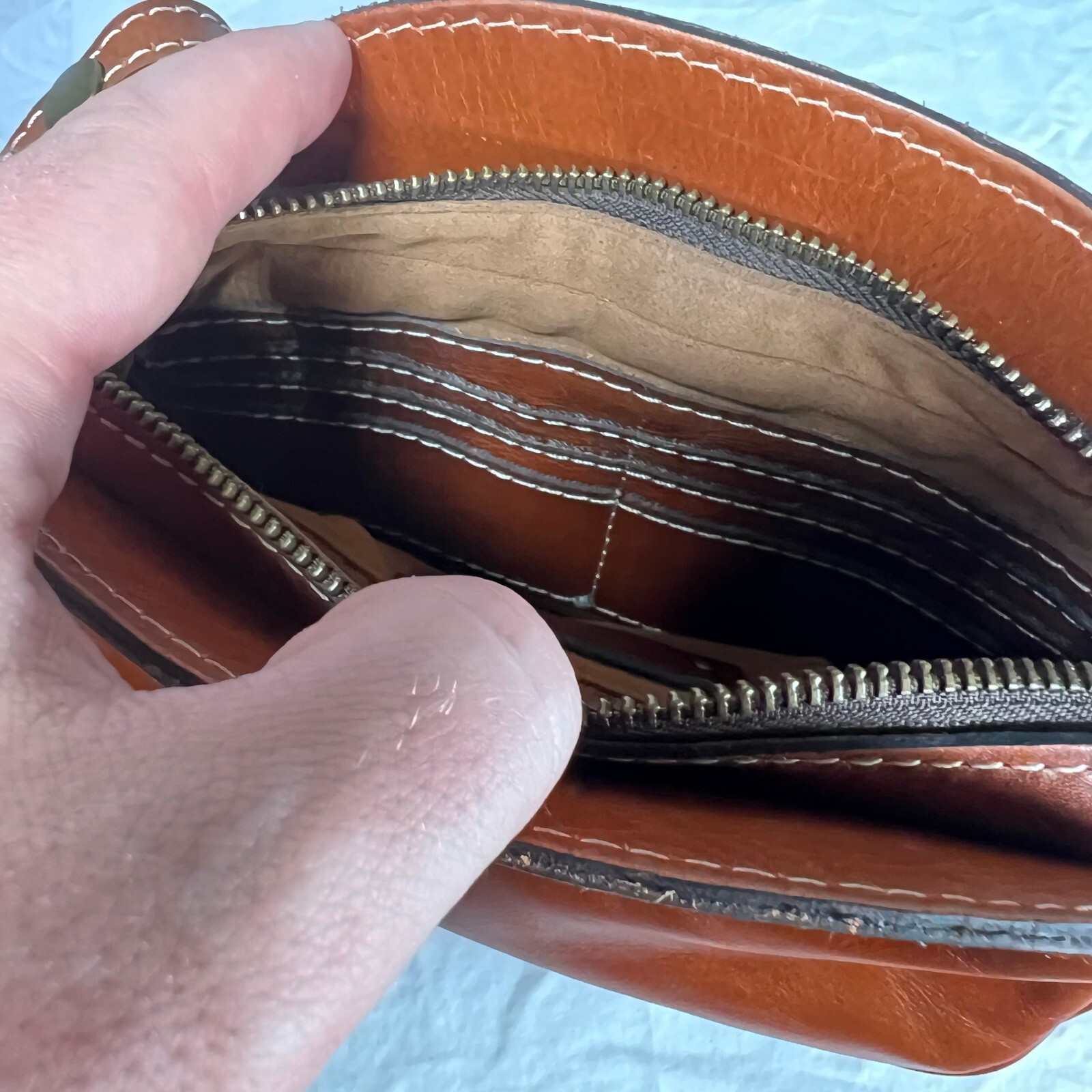 Osgoode Marley Brown Leather Double Zip Organizer Crossbody Bag