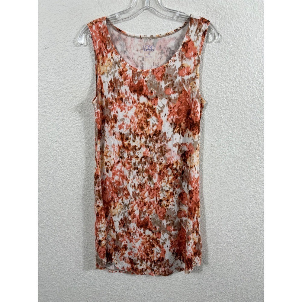 Logo Layers Abstract Floral Tunic Tank Top Size S Sleeveless Rayon Spandex