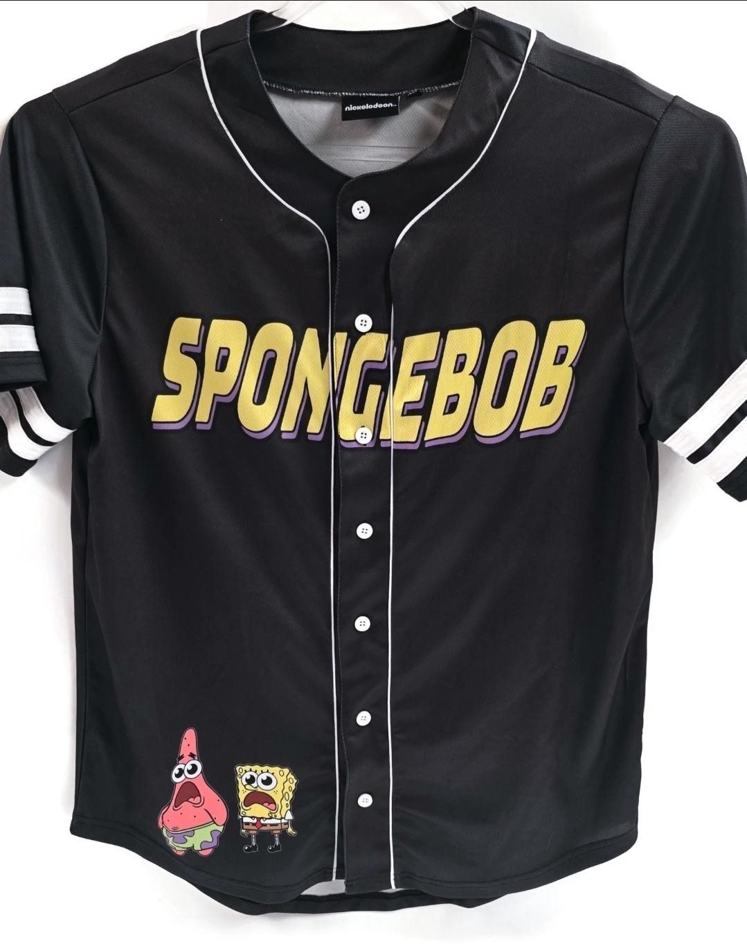 SpongeBob Nickelodeon Shirt Mens Medium Black Baseball Jersey Button Up Graphic