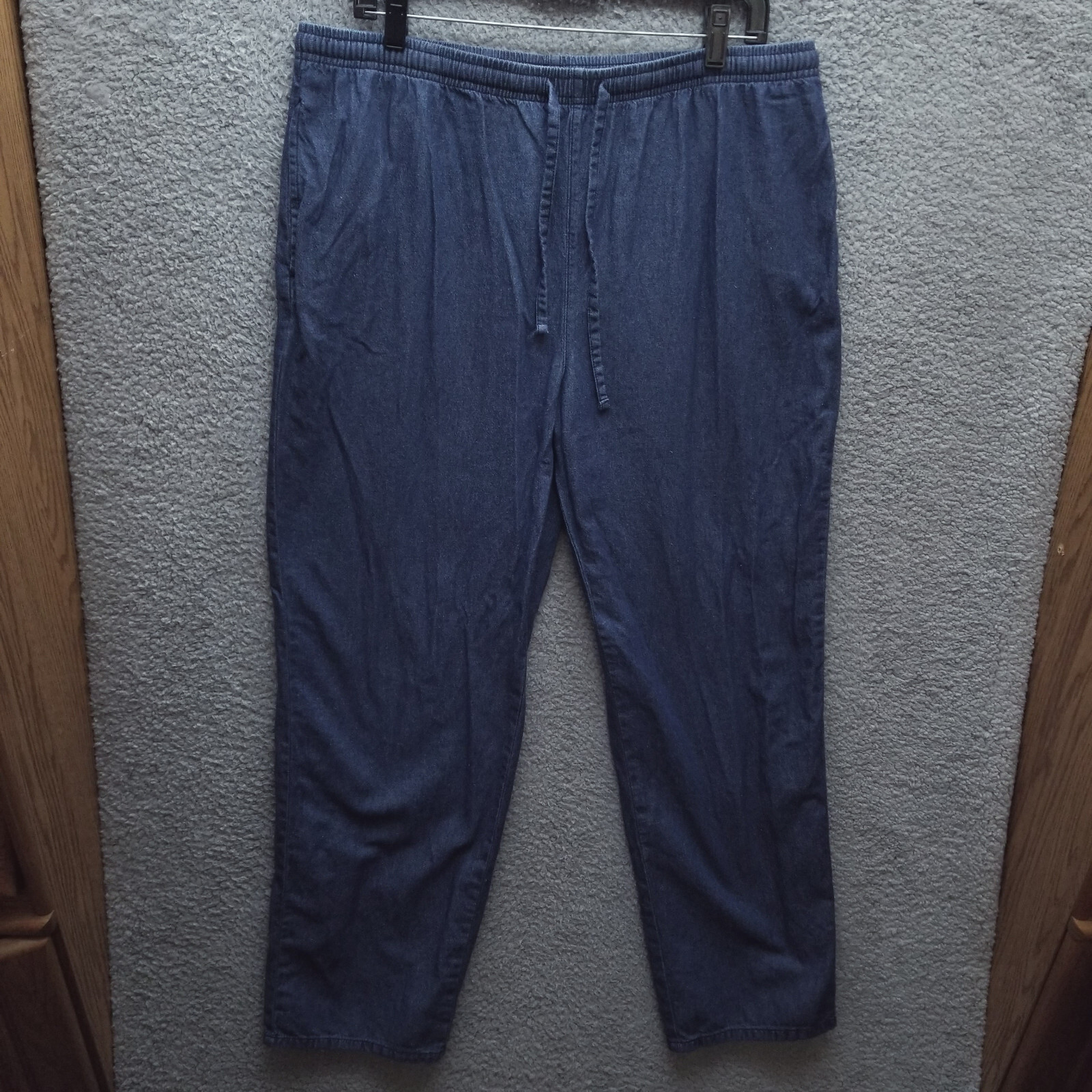 Vermont Country Store L Baggy Pul-On Blue Straight Pants 36.5″ 28.5″ 12.75″