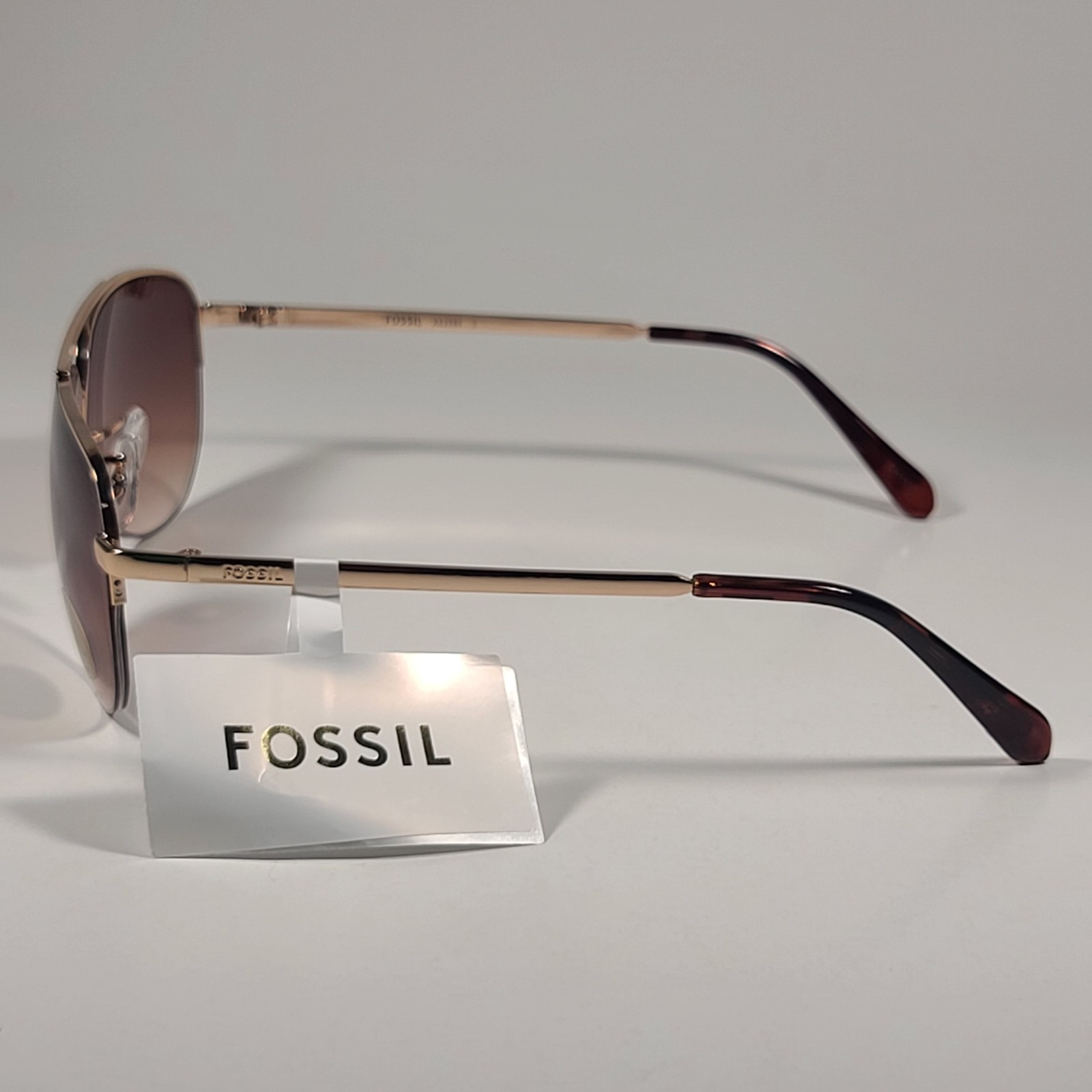 Fossil FW5 Aviator Sunglasses Semi Rim Metal Gold Tone Metal and Brown Tortoise