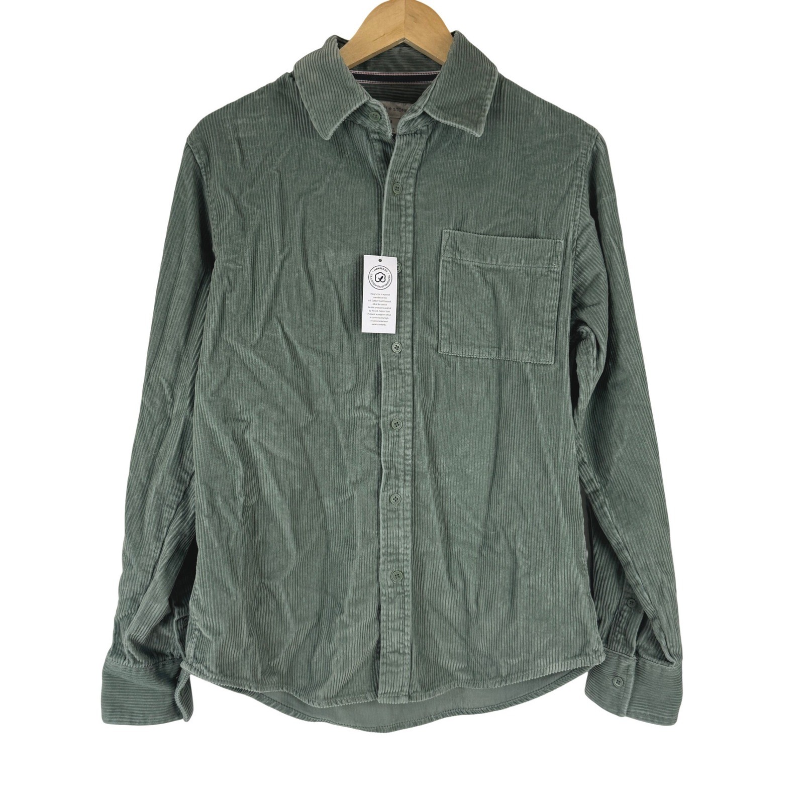 Sun + Stone Mens Corduroy Button Up Shirt Artichoke Green 100188504MN Small New