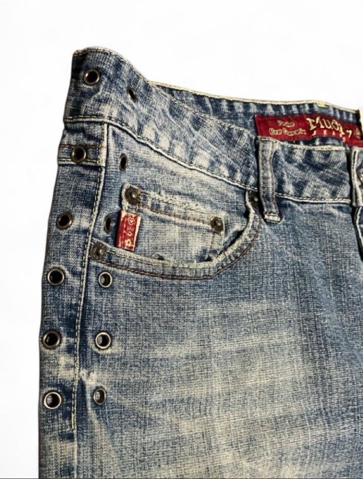 Y2K Mudd Womens Denim Jeans Size 11 Light Wash Blue Bootcut Lace-Up Eyelet [BIO]