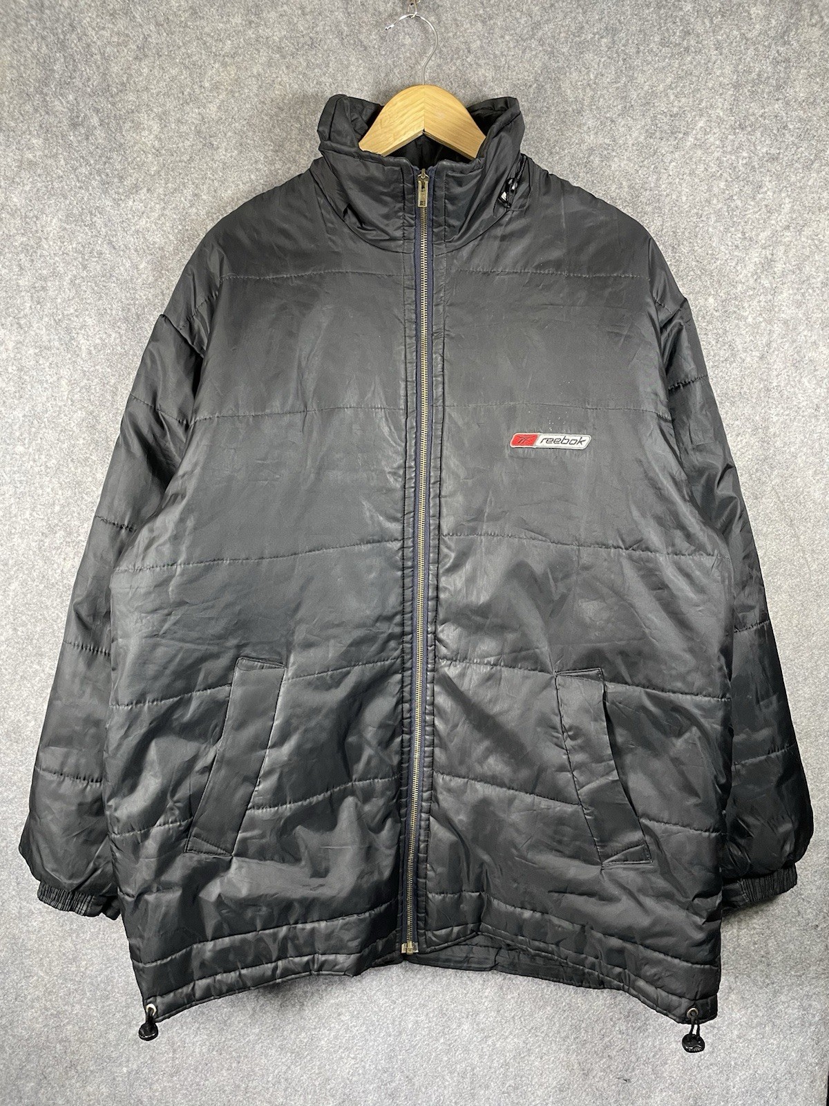 Vintage Reebok Padded Coat Size 2XL Black Full Zip Adjustable Outdoor Retro