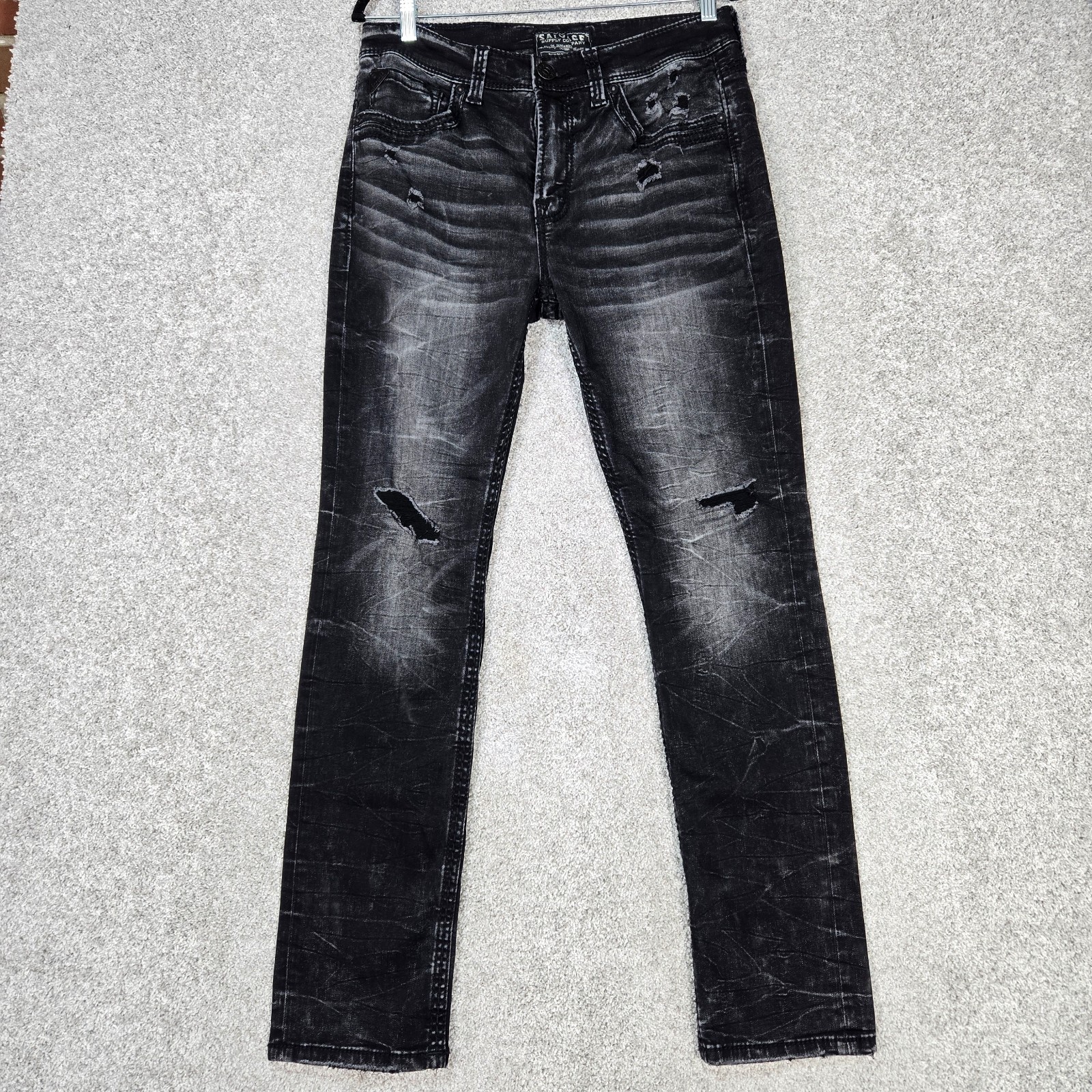 Salvage jeans Men’s 32×32 Charcoal Black Riot Taper Athletic Fit stretch torn