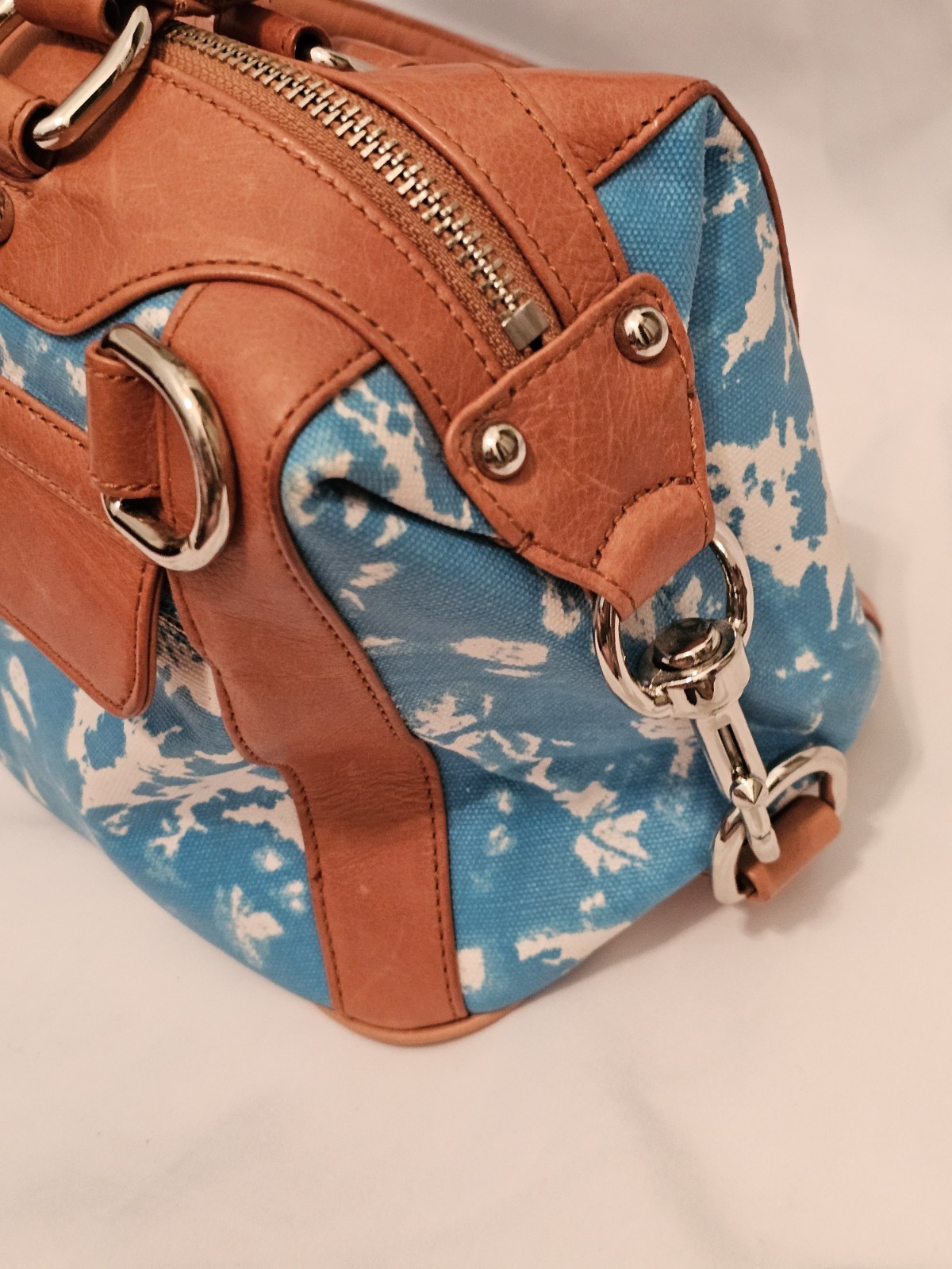 Rebecca Minkoff M.A.B Mini Satchel in Aqua, White and Tan* No Shoulder Strap*