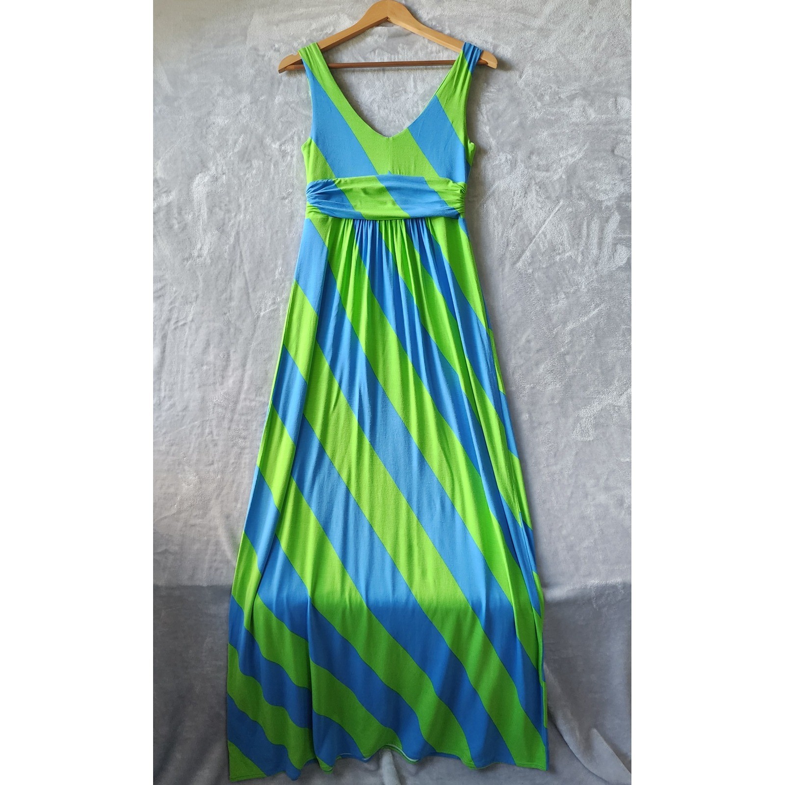 Lilly Pulitzer Maxi Dress Size Small Blue Lime Green Diagonal Striped Resort