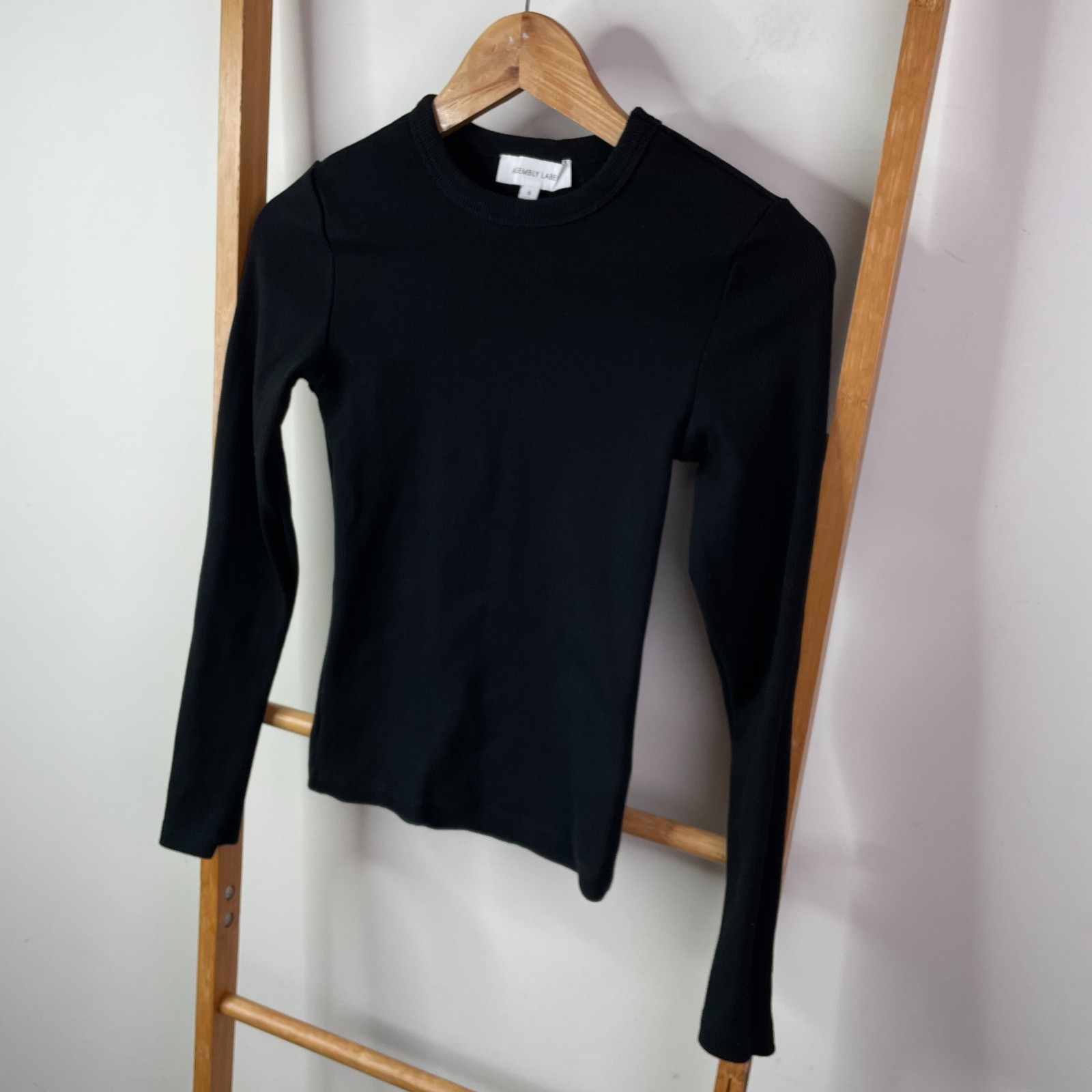 Assembly Label Jumper Womens 6 Black Rib Knit Organic Cotton Crew Neck Pullover
