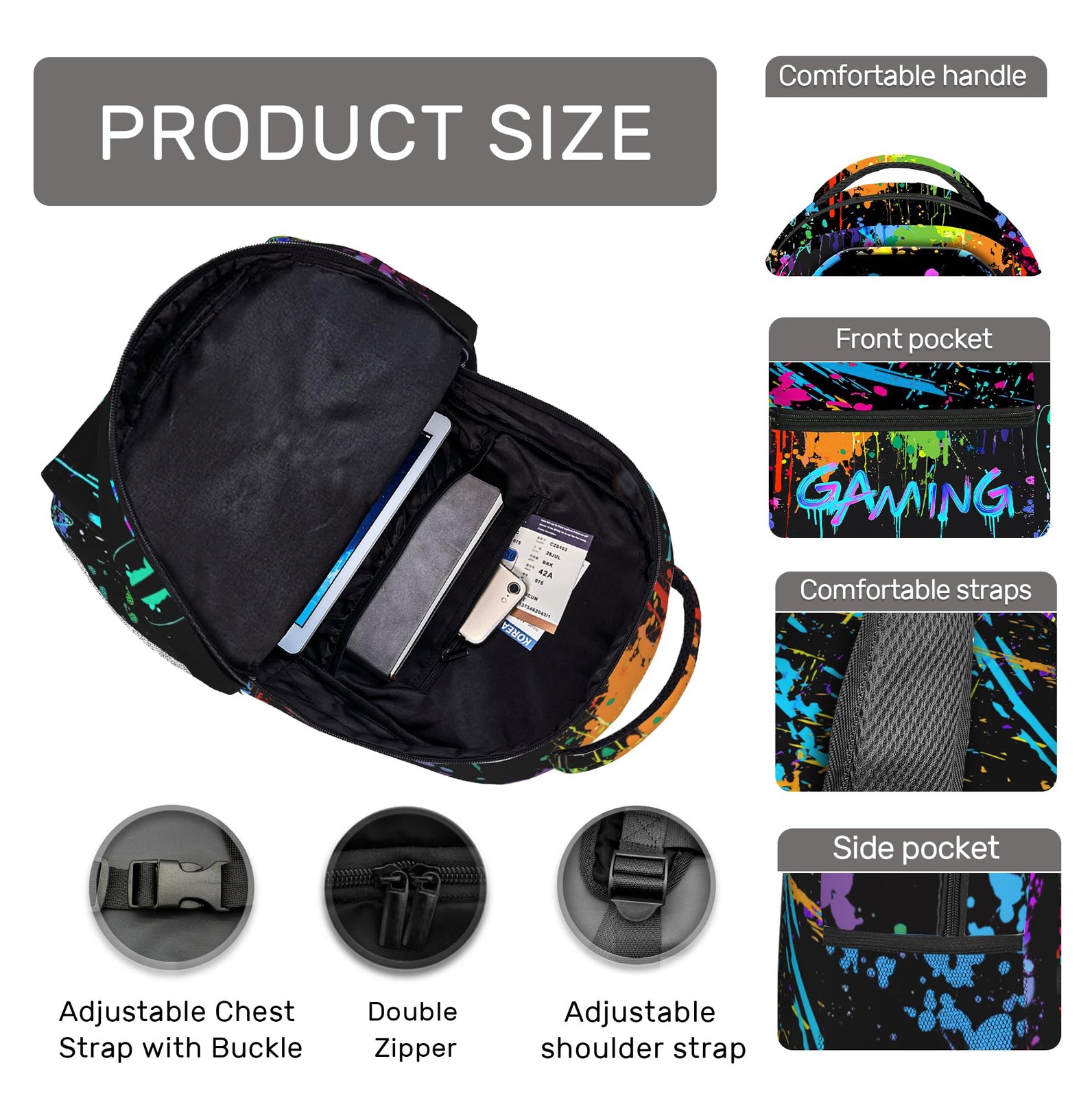 School Backpack Large Capacity 11.4×7.8×15.7in with Lunch Bag & Pencil Case