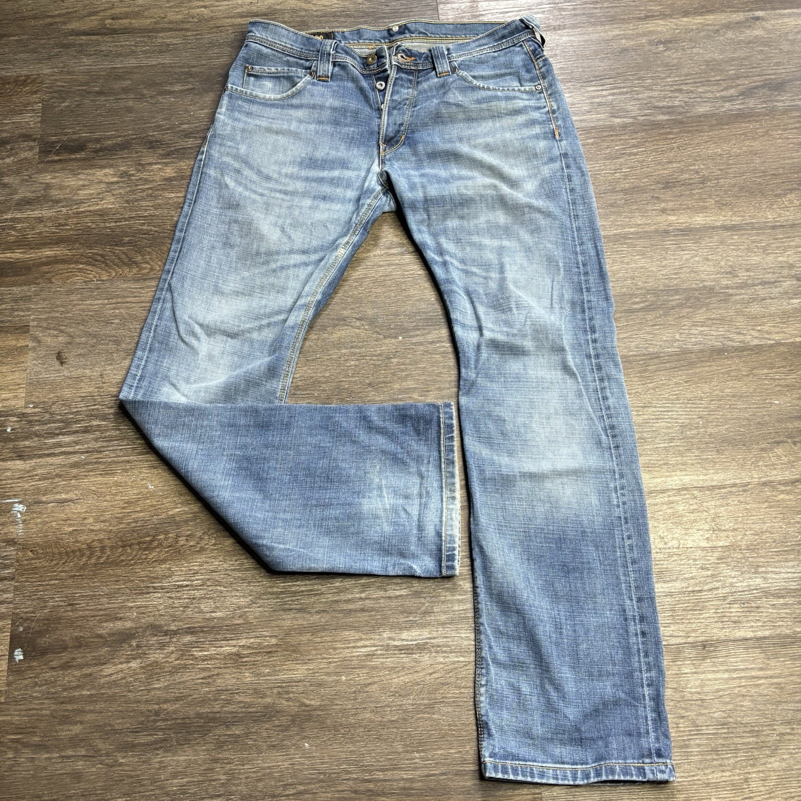 Lee 101 Selvedge Denim Jeans Mens Straight Leg Button Fly Light Wash Faded