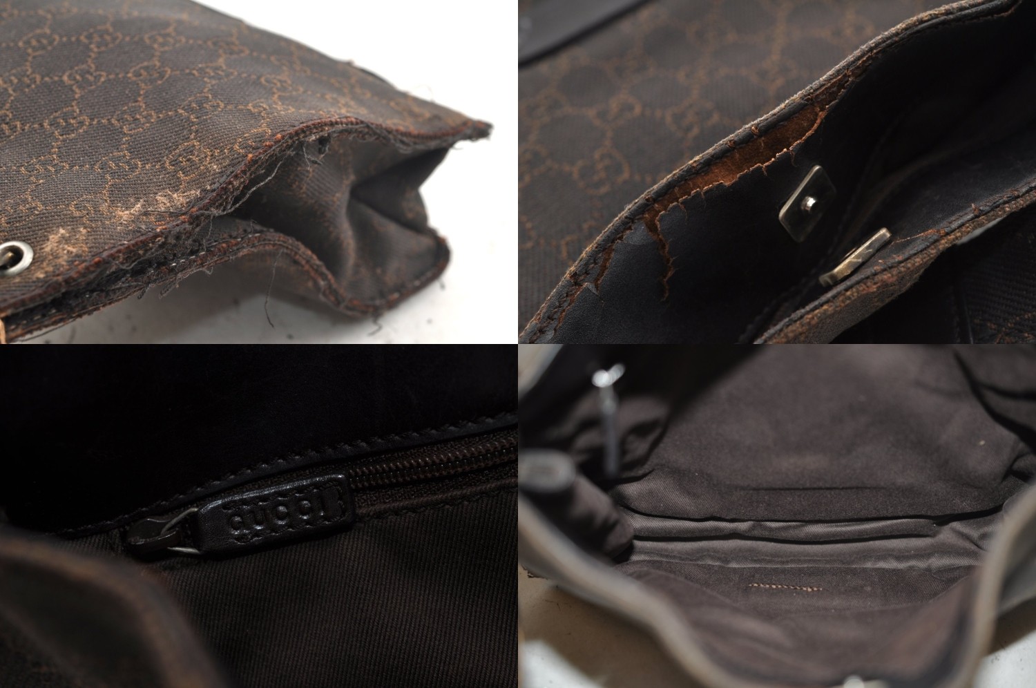 Authentic GUCCI Shoulder Bag Clutch Bag GG Canvas Nylon Brown Black 2Set AC023
