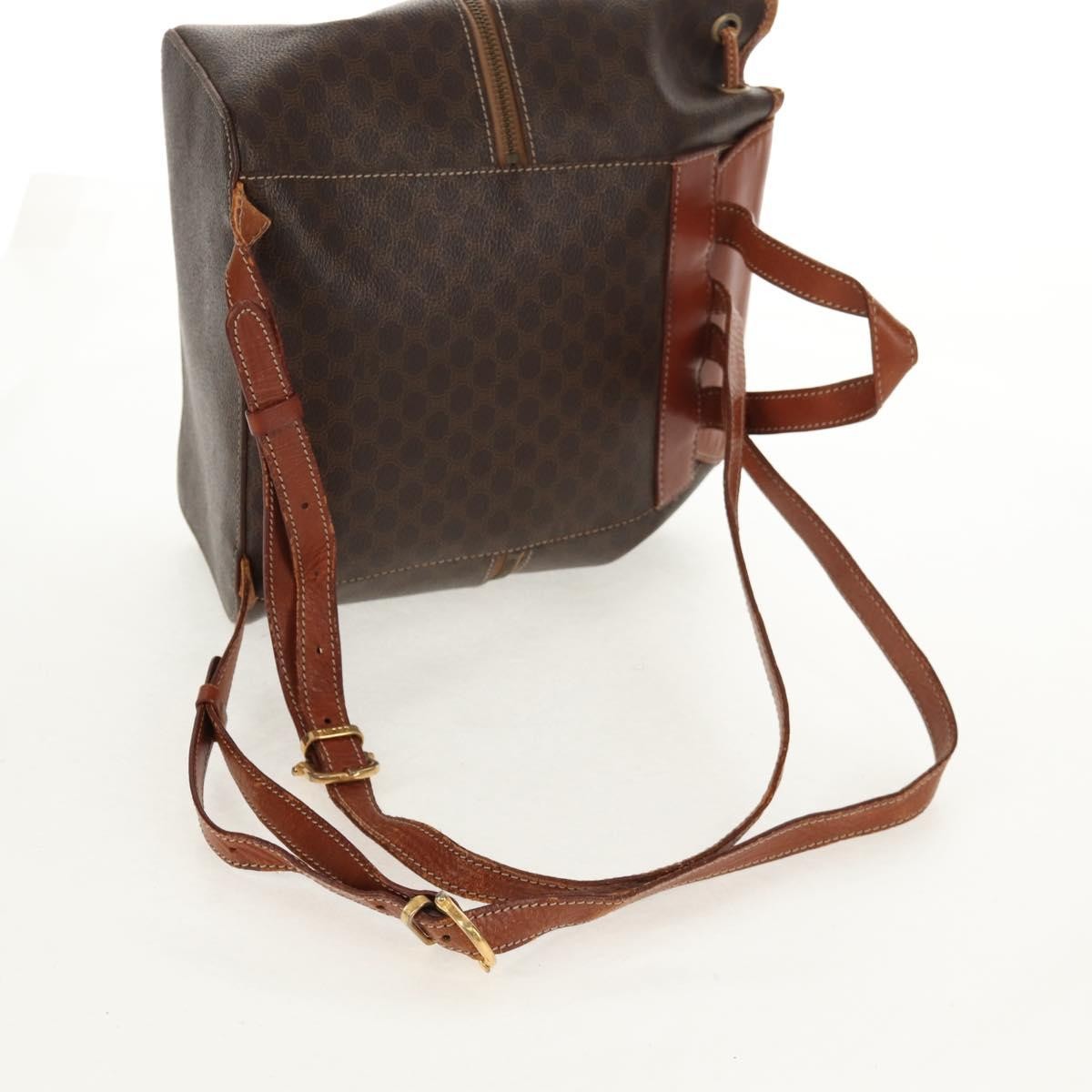 CELINE Macadam Canvas Backpack PVC Leather Brown Gold Auth 156449