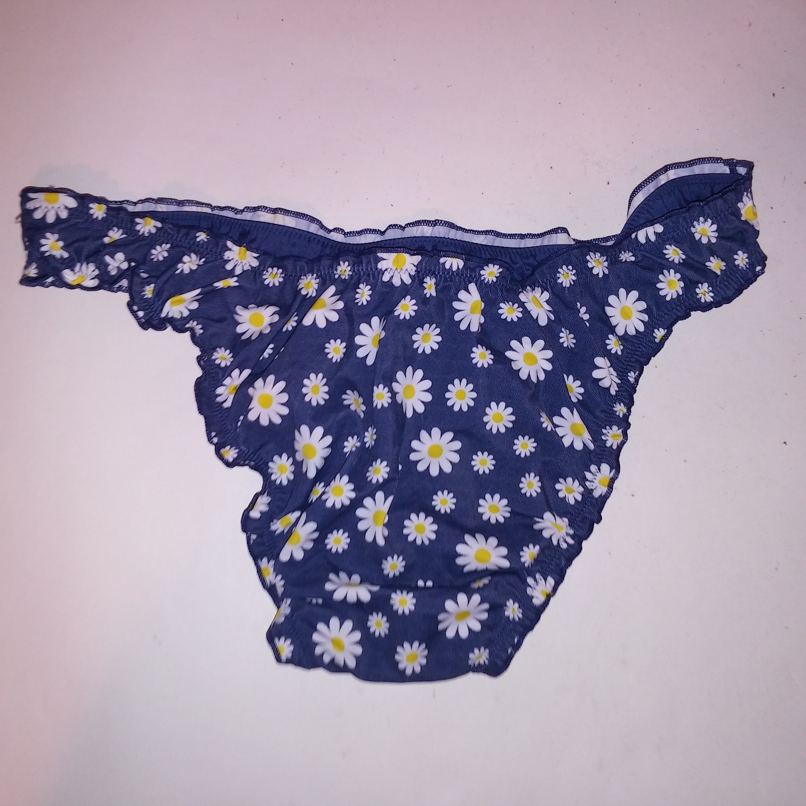 Victoria Secret PINK Swim Bikini Bottom Blue White Ruffle Cheeky Daisy Floral