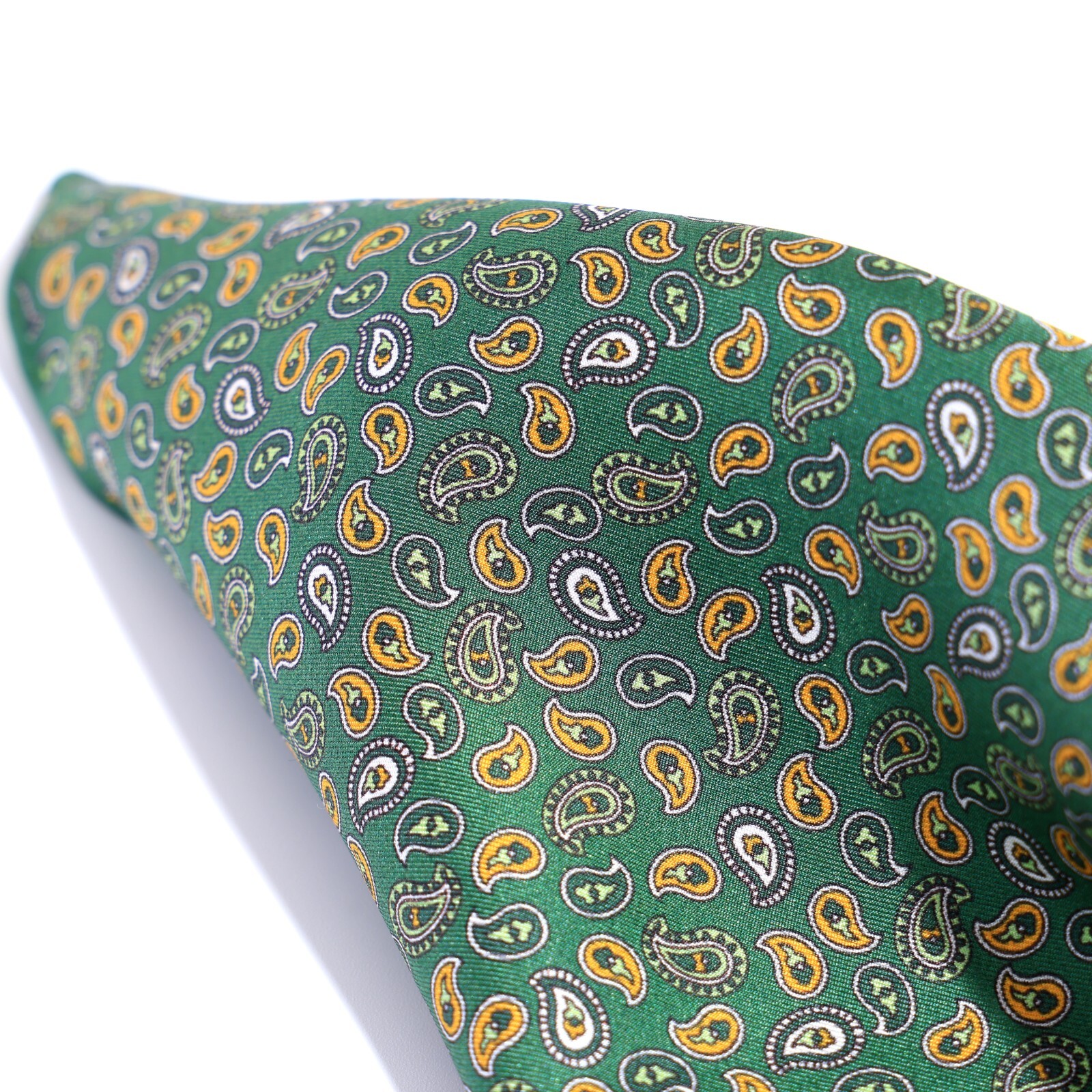 Men’s 100%silk Twill Pocket Square Green Little Paisley Hand Rolled 11.8″ 30cm