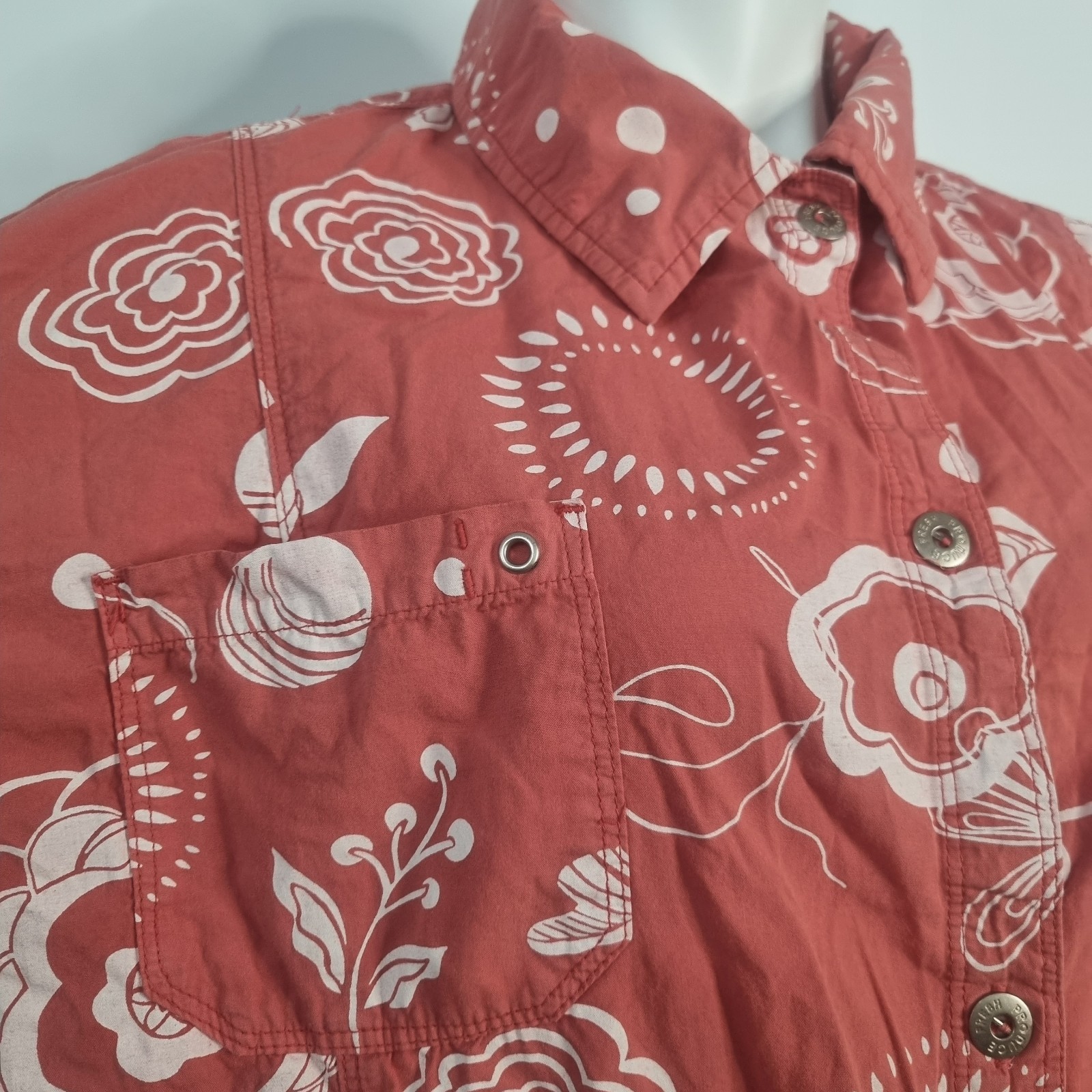 Fresh Produce Women’s Jacket Shirt Floral Vivid Coral Pink Button Down Sz XXL