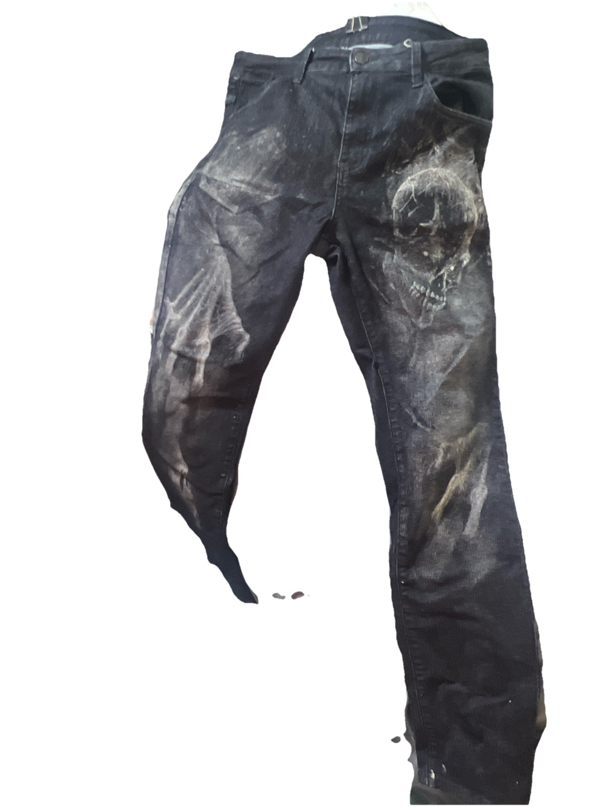 Mens Gothic Grunge Horror Skull Scream Black Jeans Distressed Straight 32×32