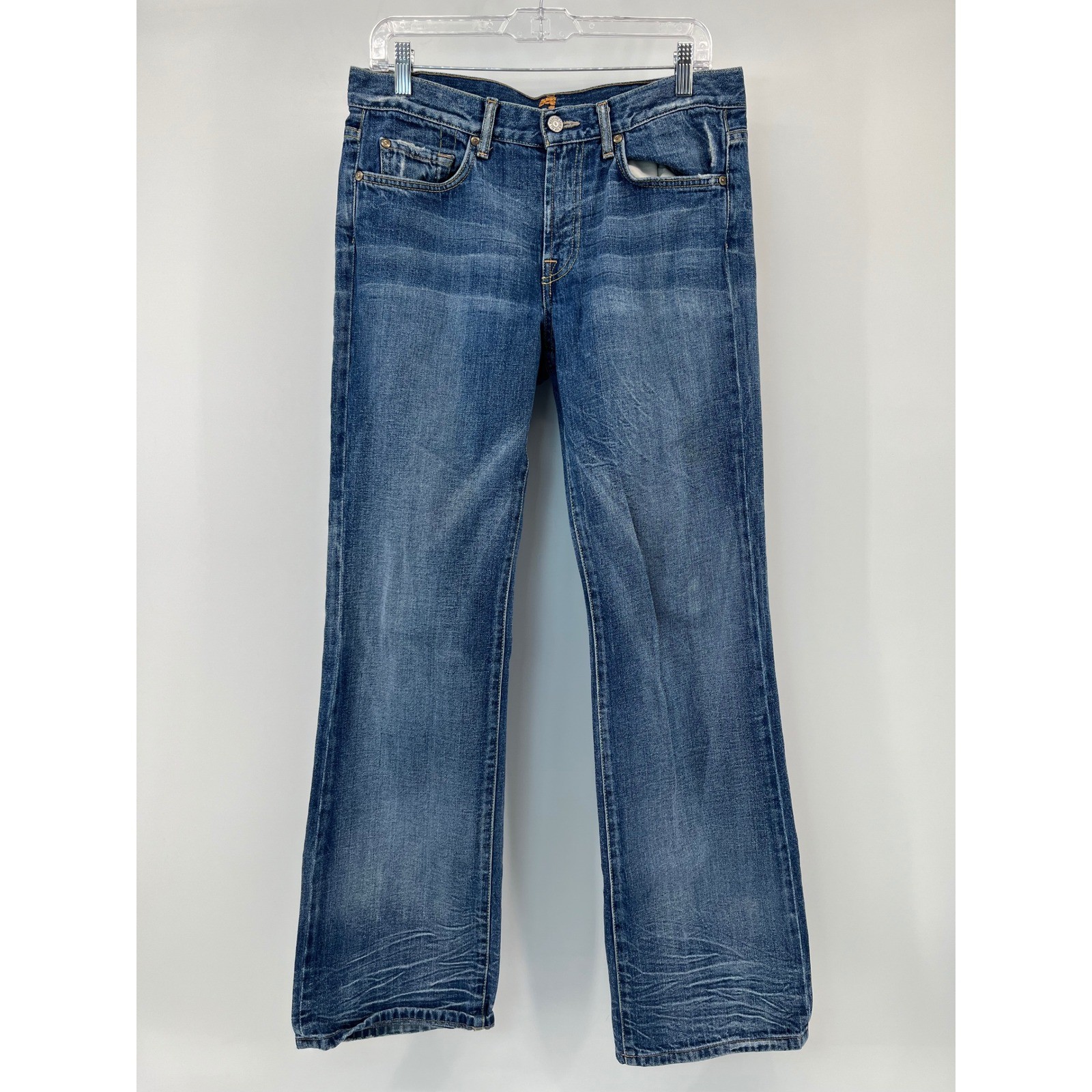 7 For All Mankind Bootcut Jeans Mens 32 Blue Medium Wash Distressed X149U-149U