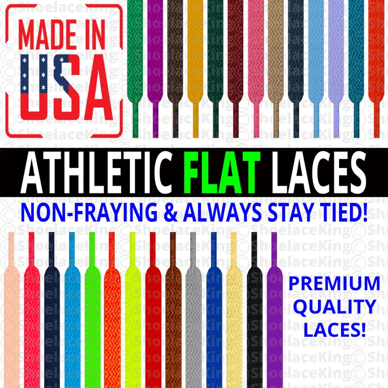 10-Seconds Athletic Flat Quality Shoelaces 17-Colors Laces 27″- 72″- Made in USA