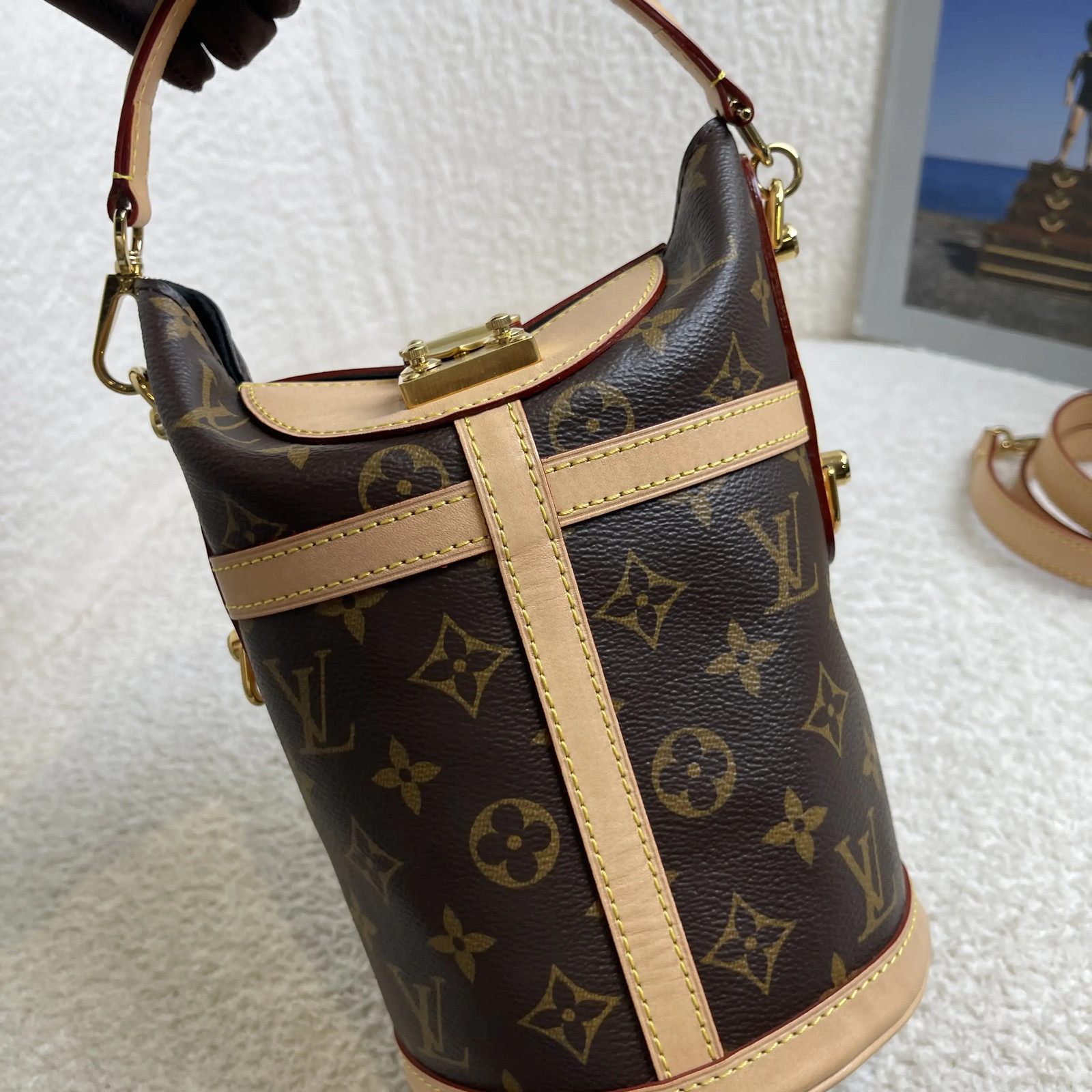 Louis Vuitton Duffle Monogram Bag Brown Leather Strap