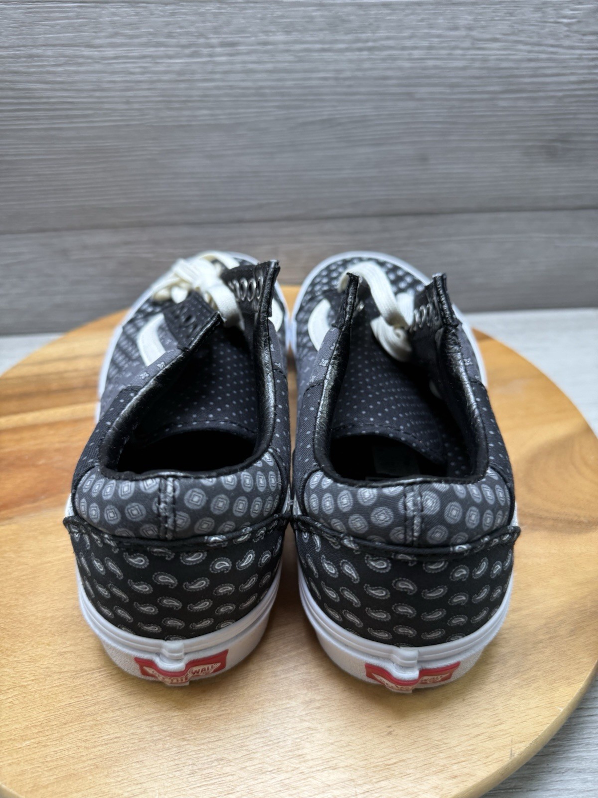 Vans Old Skool Black Gray White Patchwork Tie Print Sneaker Men 8 Women 9.5