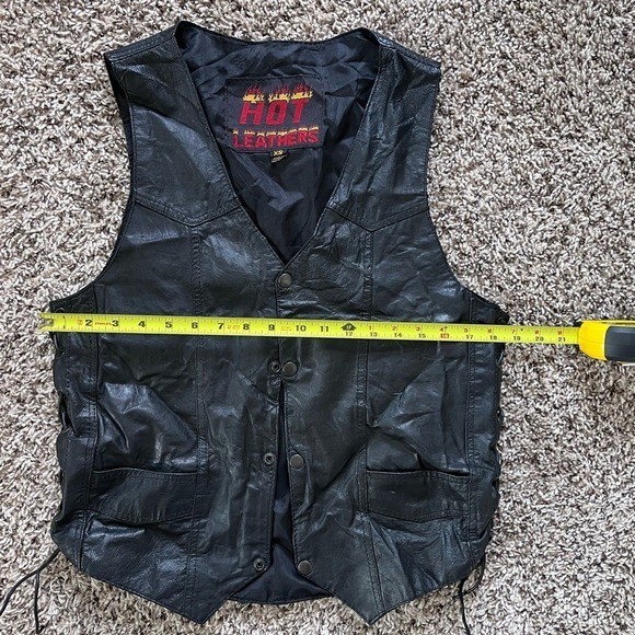 Vintage Hot Leathers Black Leather Vest – Men’s XS – Side Lace-Up & Snap Front