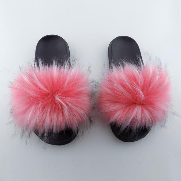 Faux Fur Slides Fuzzy Fluffy Slippers Flat Soft Sandals Open Toe – US Seller