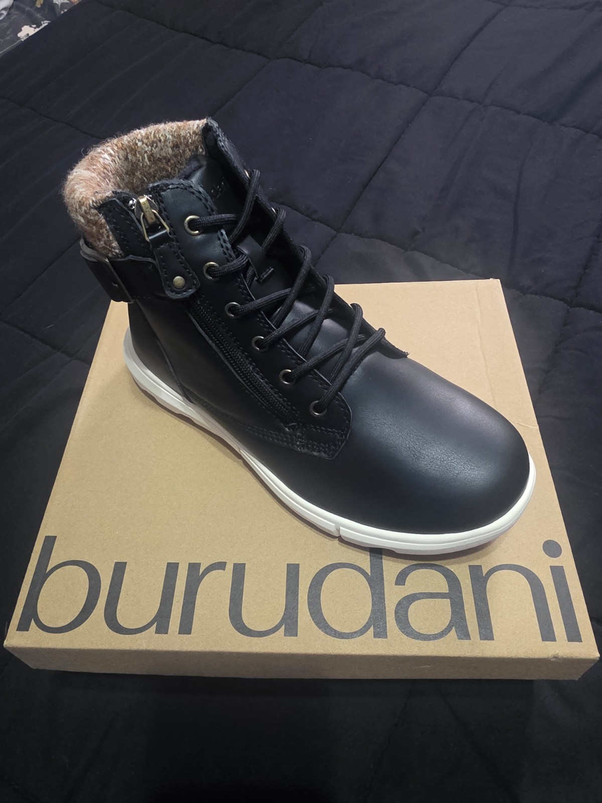 Burudani Black Leather Ankle Boots size 8
