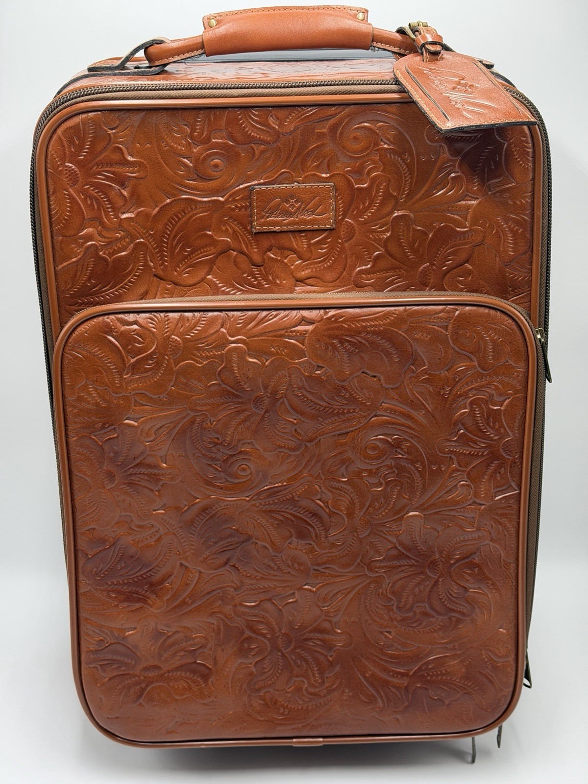 Rare Patricia Nash Brown Deep Embossed Floral Tooled Suitcase New Without Tags