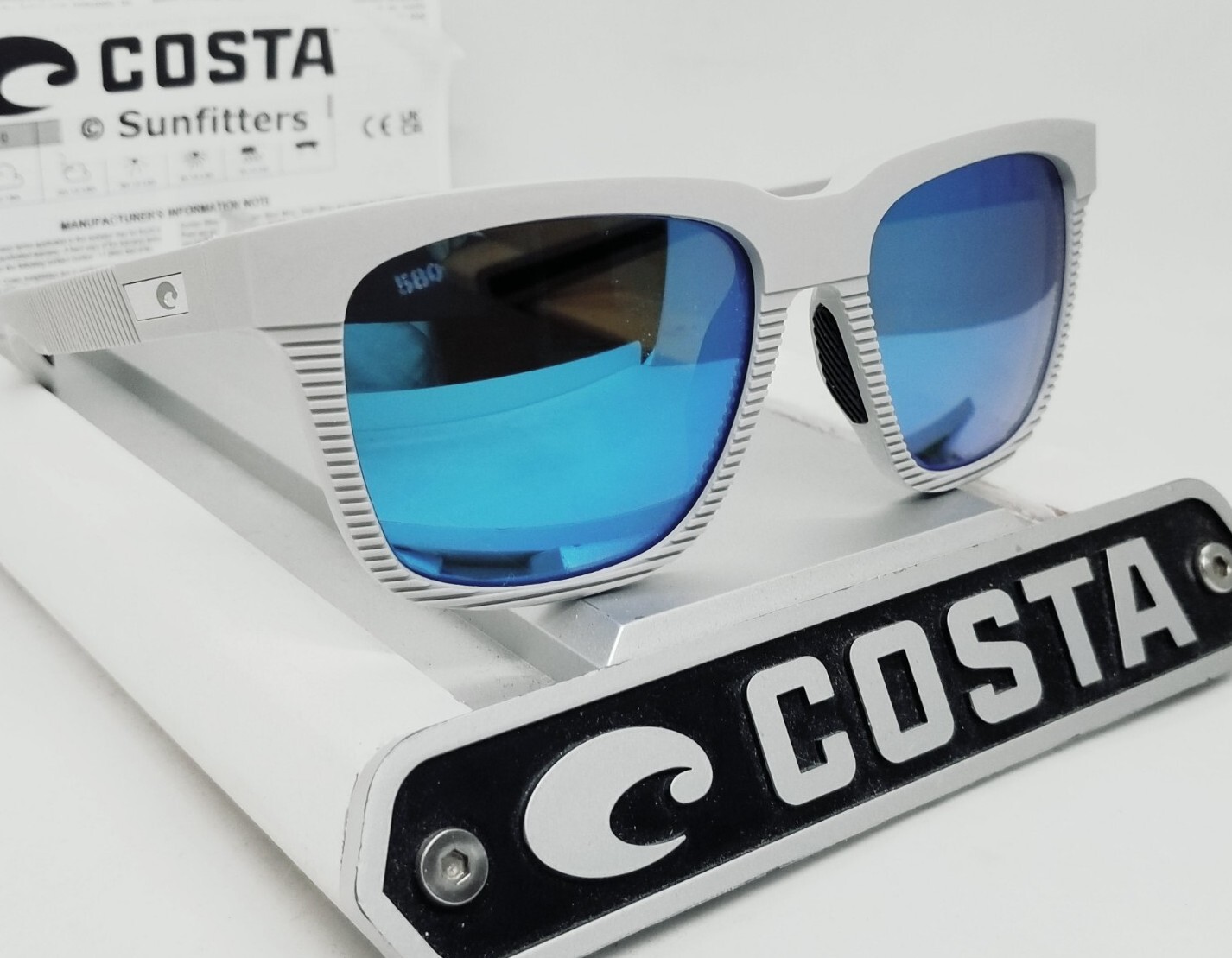 COSTA DEL MAR net light gray/blue mirror PESCADOR polarized 580G sunglasses NEW