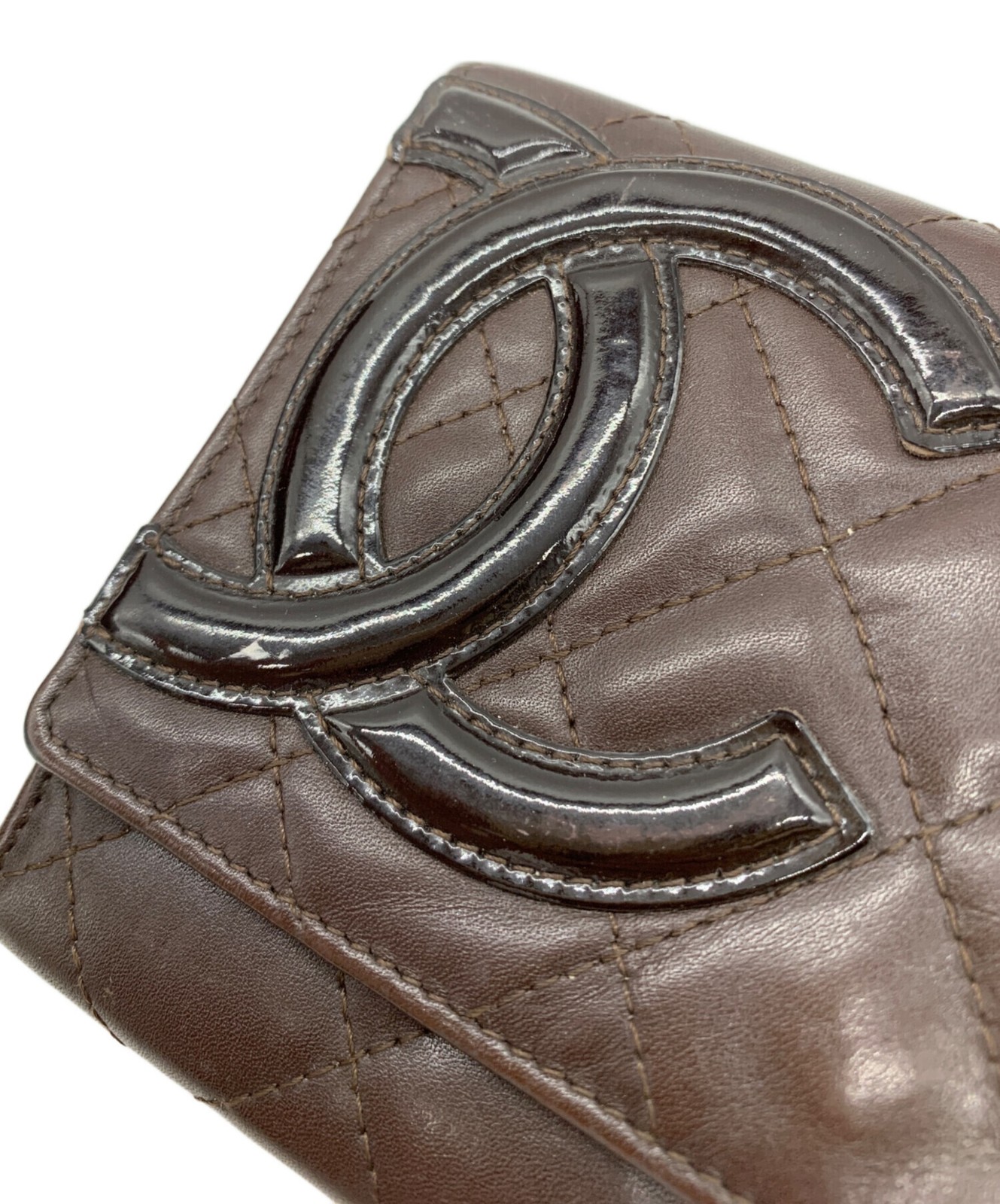 CHANEL Brown Quilted Bi fold Wallet Card Slots Coin Pocket Auth