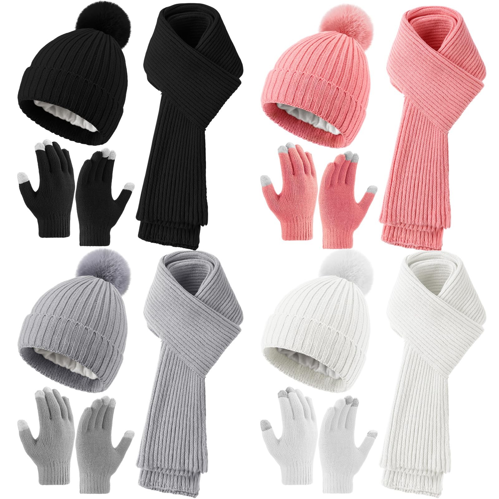 Liitrsh 12 Pcs Women Beanie as shown in the picture, Black, White, Grey, Pink