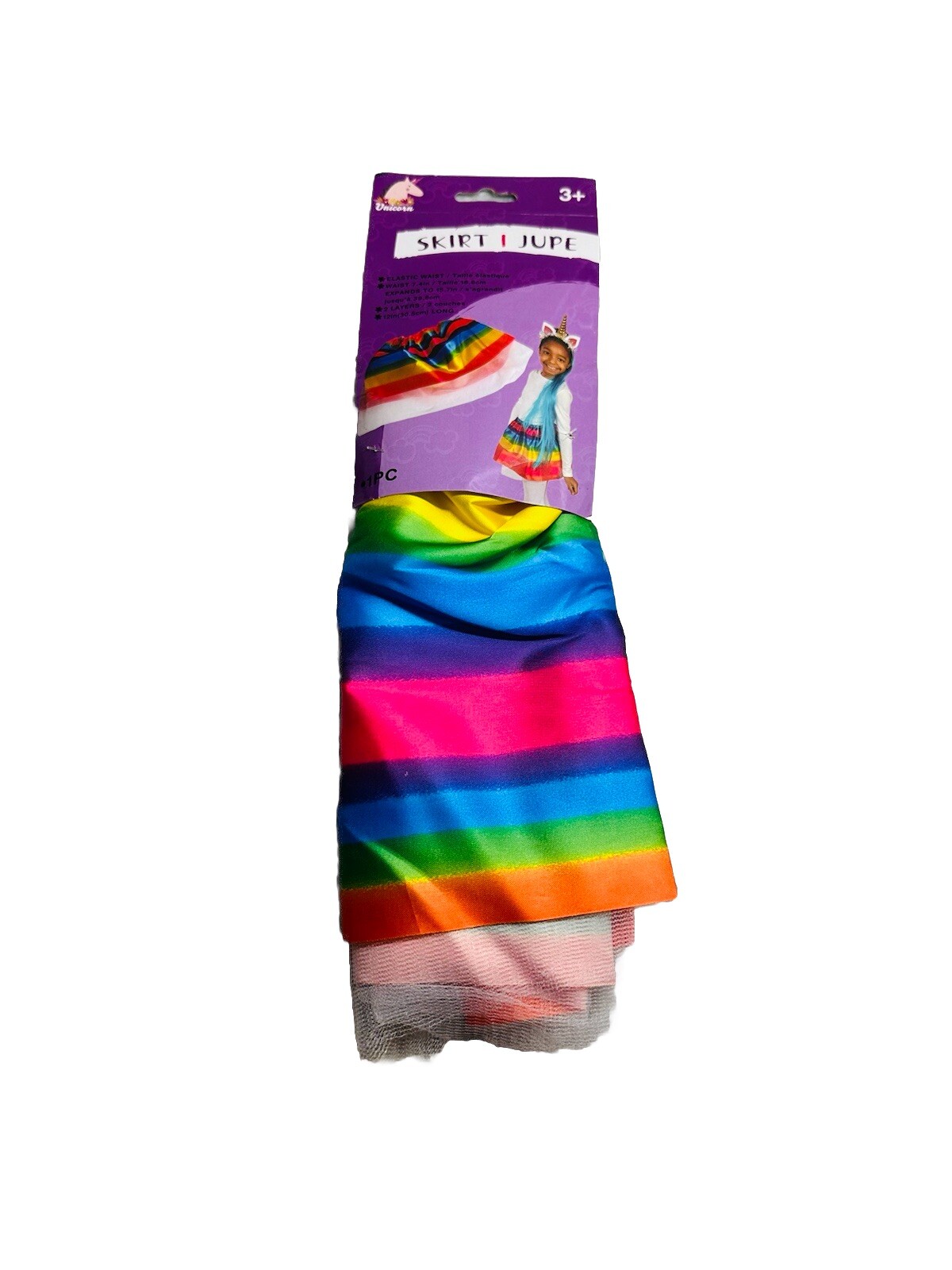 Unicorn Rainbow Skirt 1pc Just Pretending 3+e Elastic Waist 7.4 In
