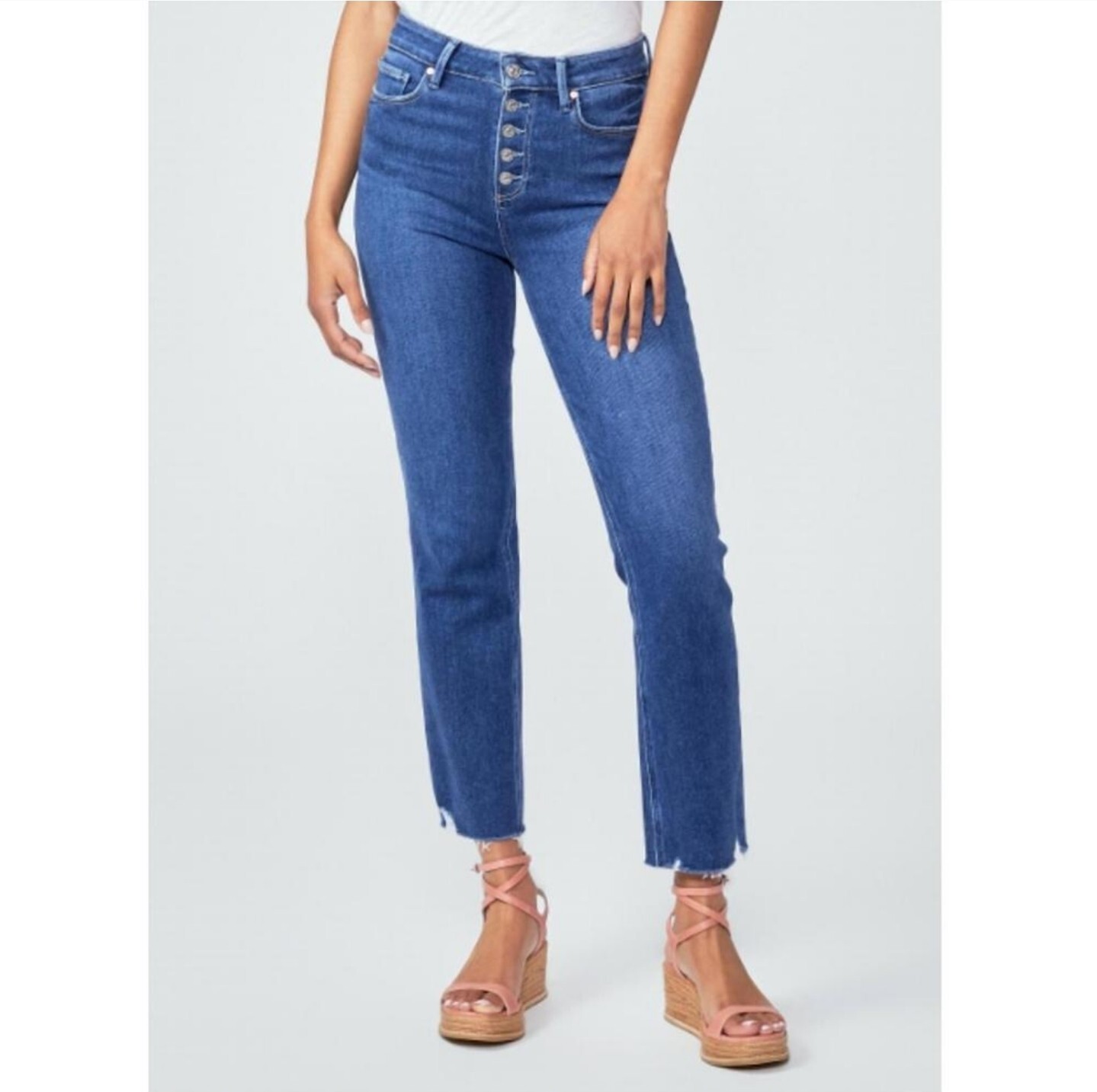 Paige Cindy Raw Hem Jean Size 24 Straight Leg Cotton Blend Blue Denim Stretch