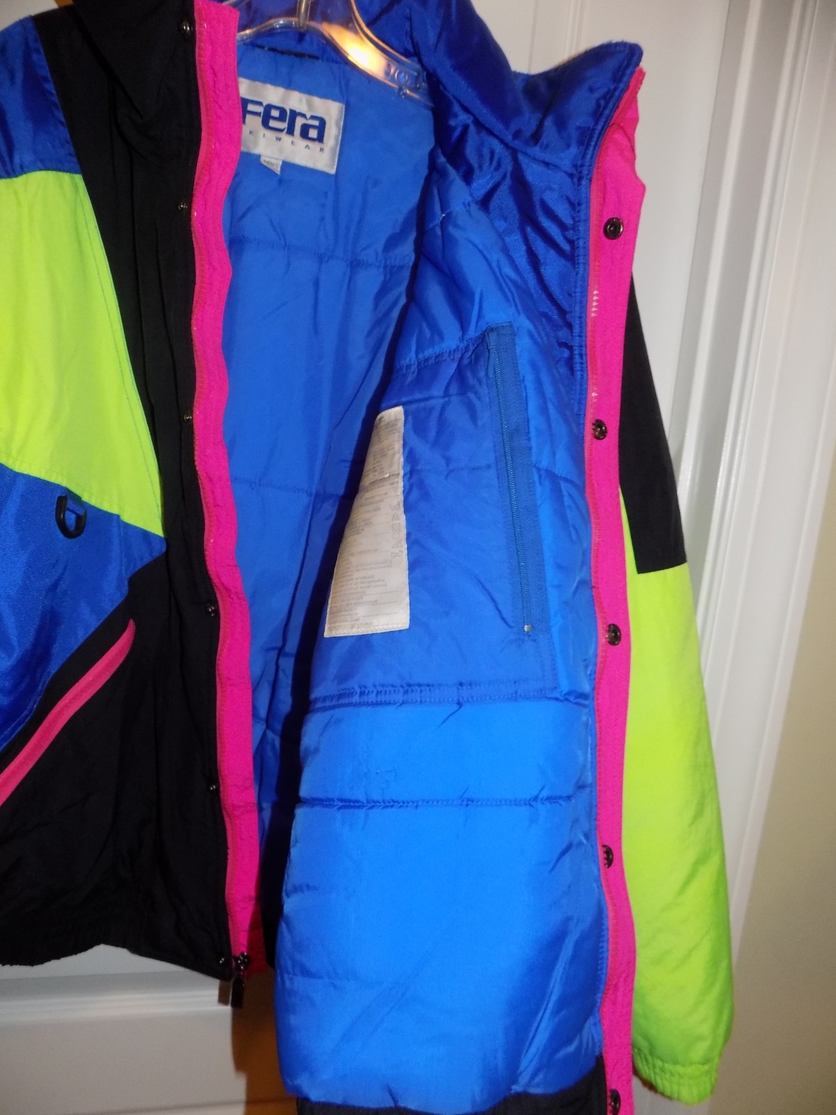 Vintage FERA Skiwear Snowboard Jacket Mens M/L 42 Black Neon Green Blue 80s 90s