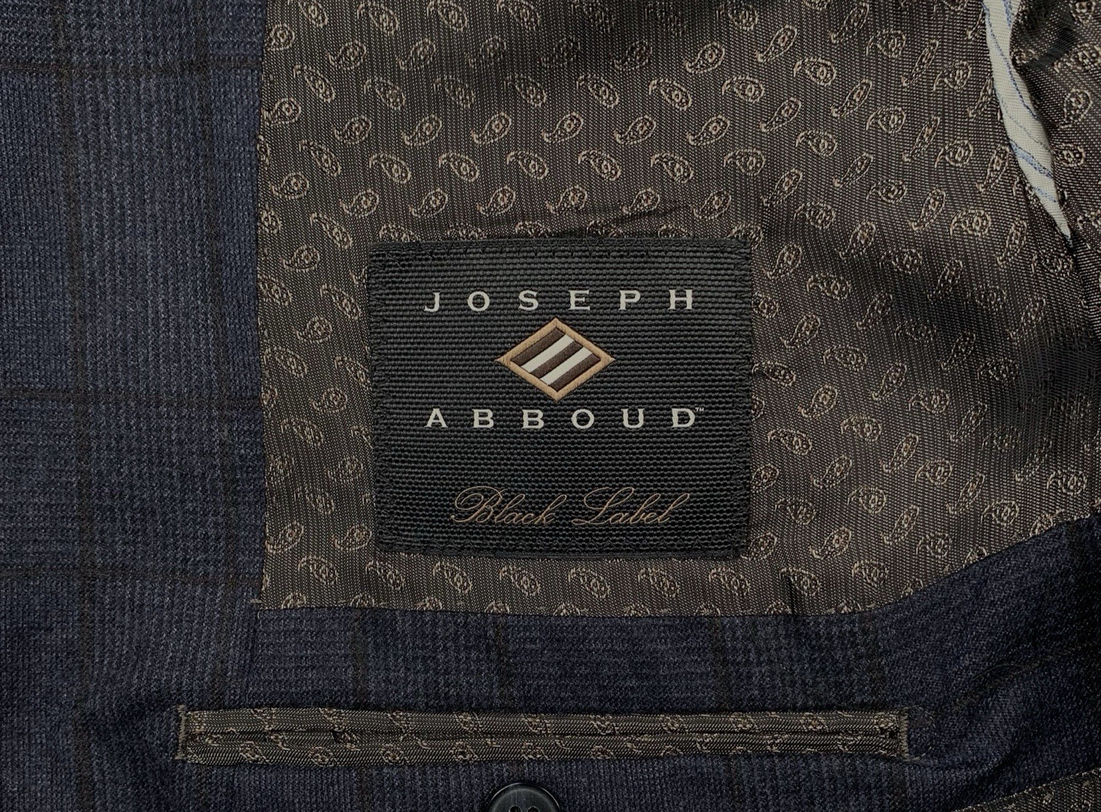 Mens 44 R Joseph Abboud ” Black Label ” Navy Windowpane Flannel Weight Made USA