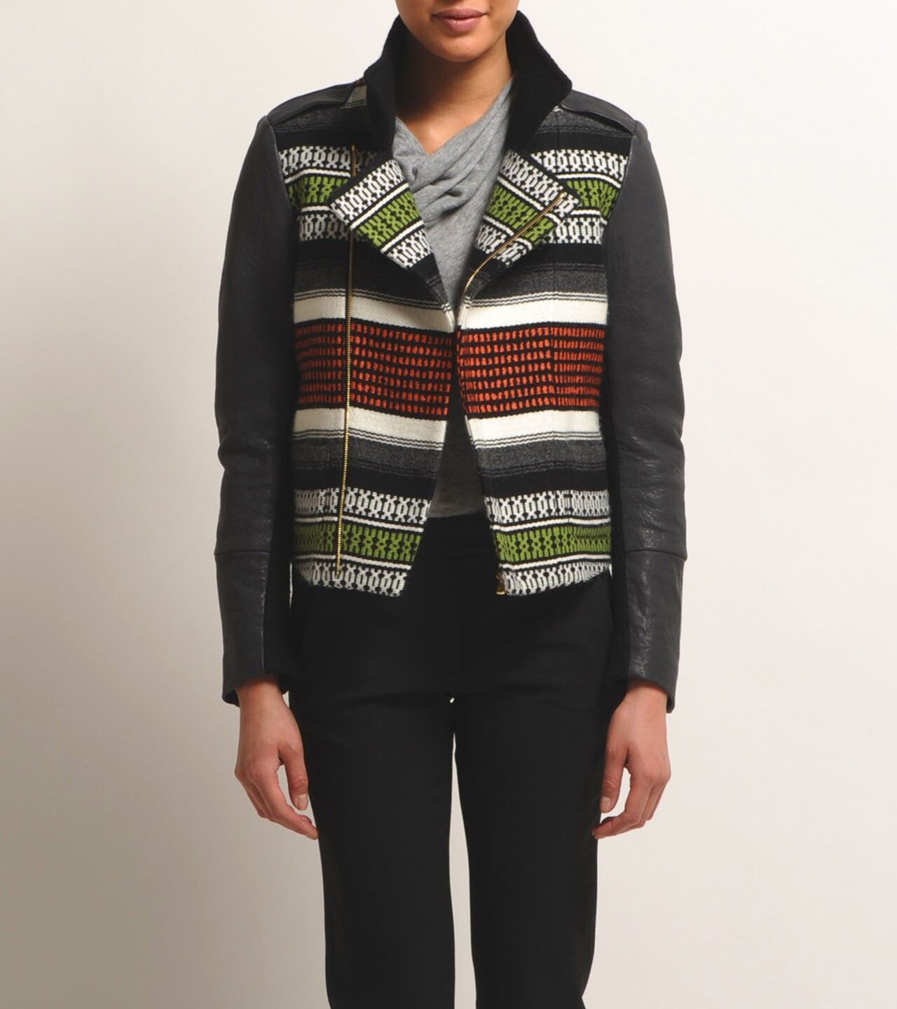Maje Samy Leather & Jacquard Biker Jacket Size 1 (UK 8) NEVER WORN