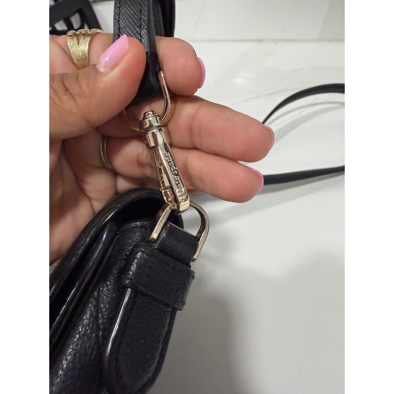 Kate Spade New York Black Pebbled Leather Crossbody Saddle Bag Gold Logo