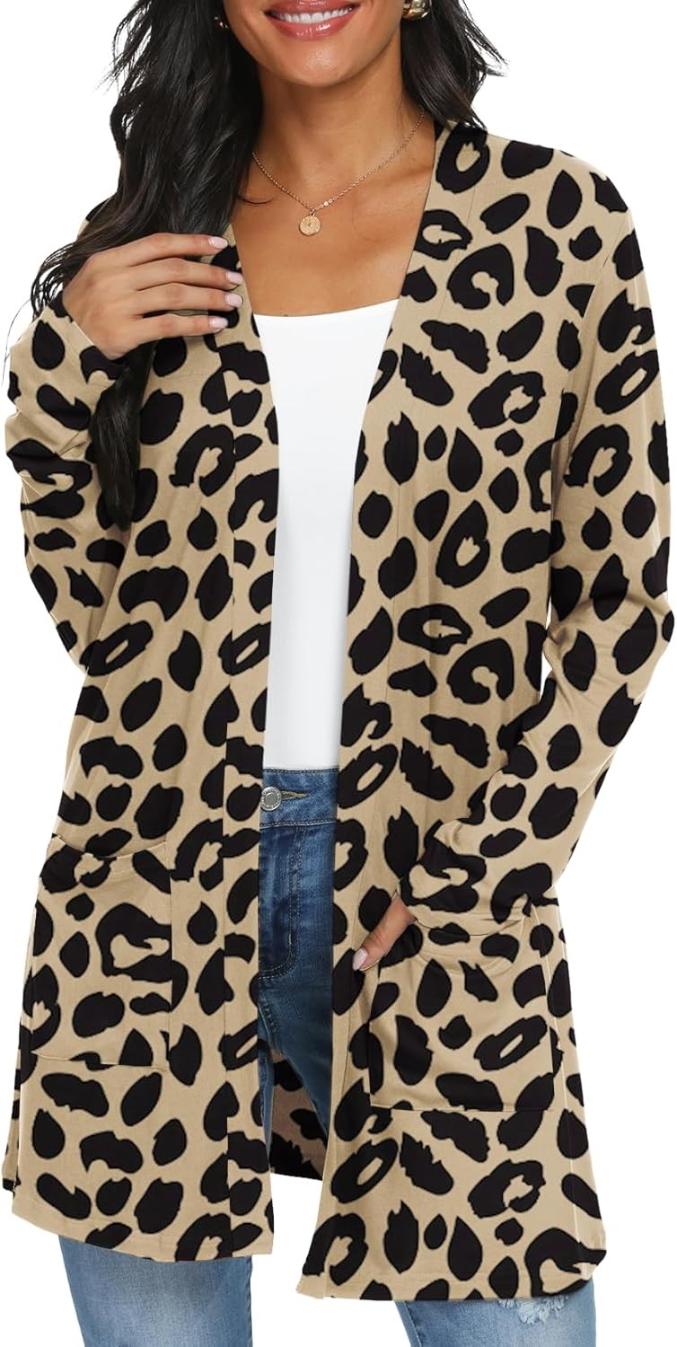 Womens Open Front Long Sleeve Cardigan Lightweight Casual Knit Sweater