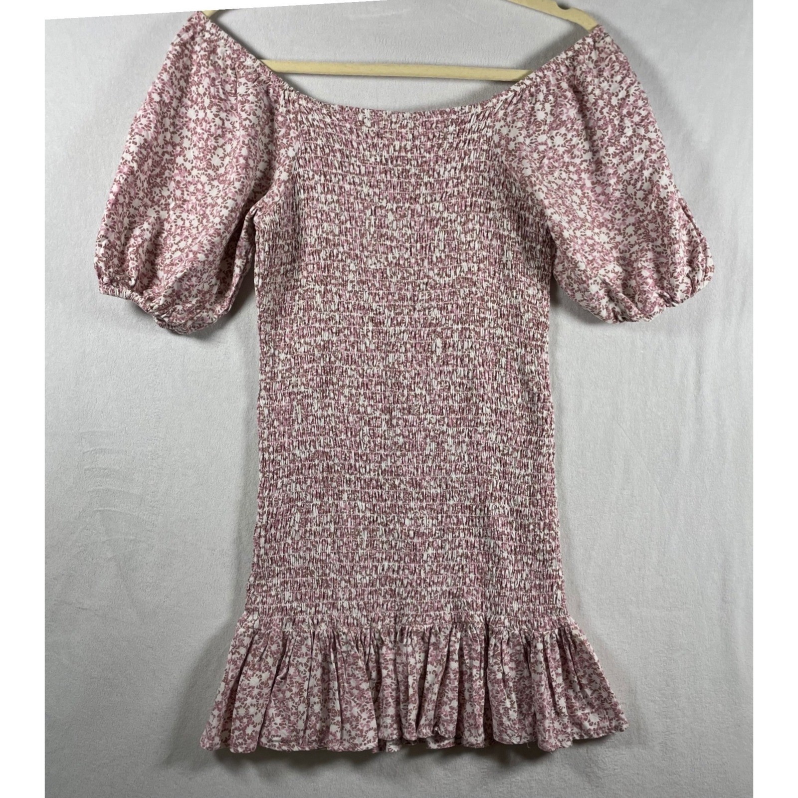coquette milkmaid bodycon smocked floral dress S ruffle cottage prairie