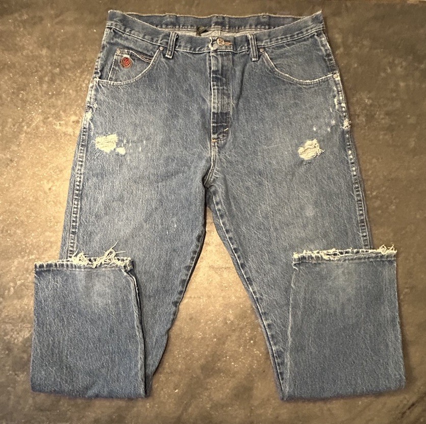 Wrangler 20X Mens Relaxed Fit Light Wash Distressed Denim Jeans Size 38×32 Baggy