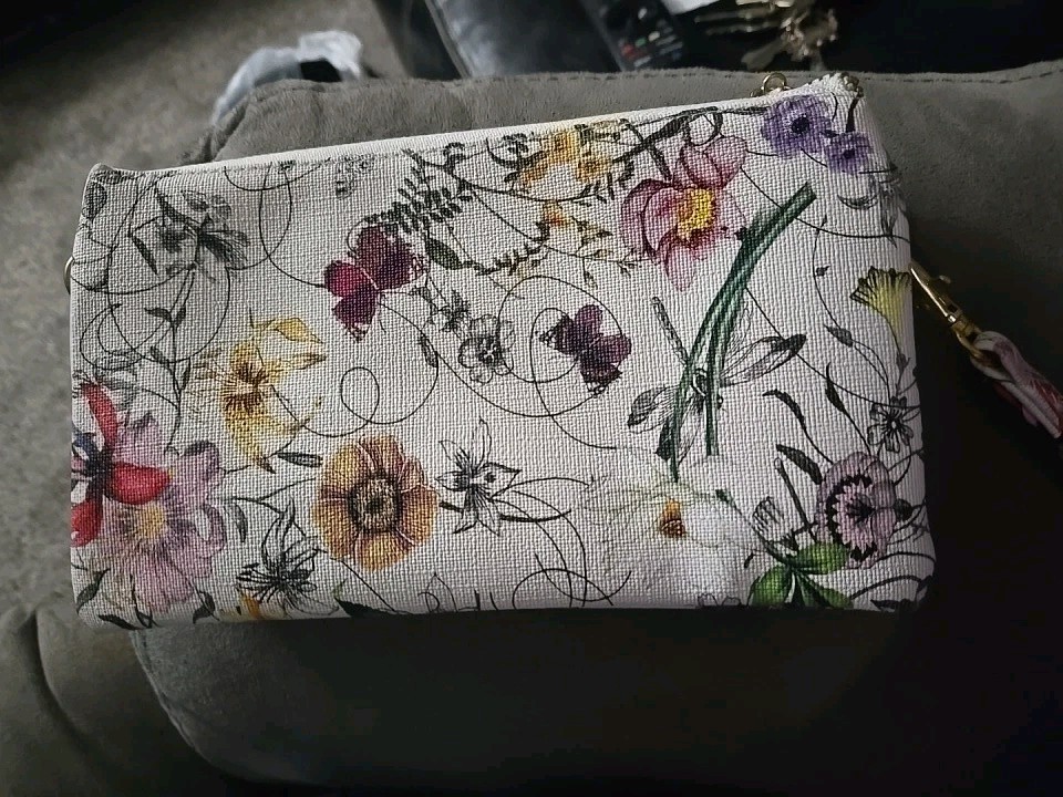 Wristlet Wallet Clutch Zip Compact CC Slots Multicolor Flowers Butterfly Spring