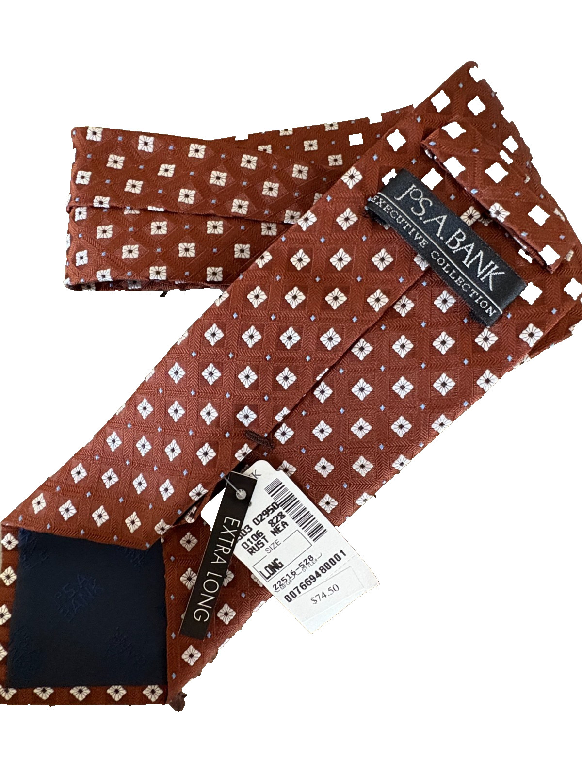 NWT $75 JOS A BANK EXECUTIVE COLLECTION Rust GEO Check 100% SILK NECKTIE XL 61″