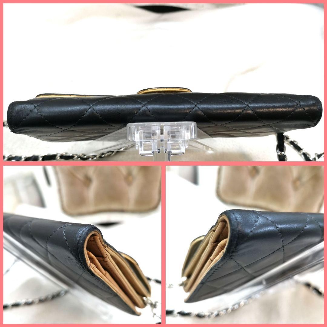 Excellent condition CHANEL black classic large long wallet Matelass authentic Co