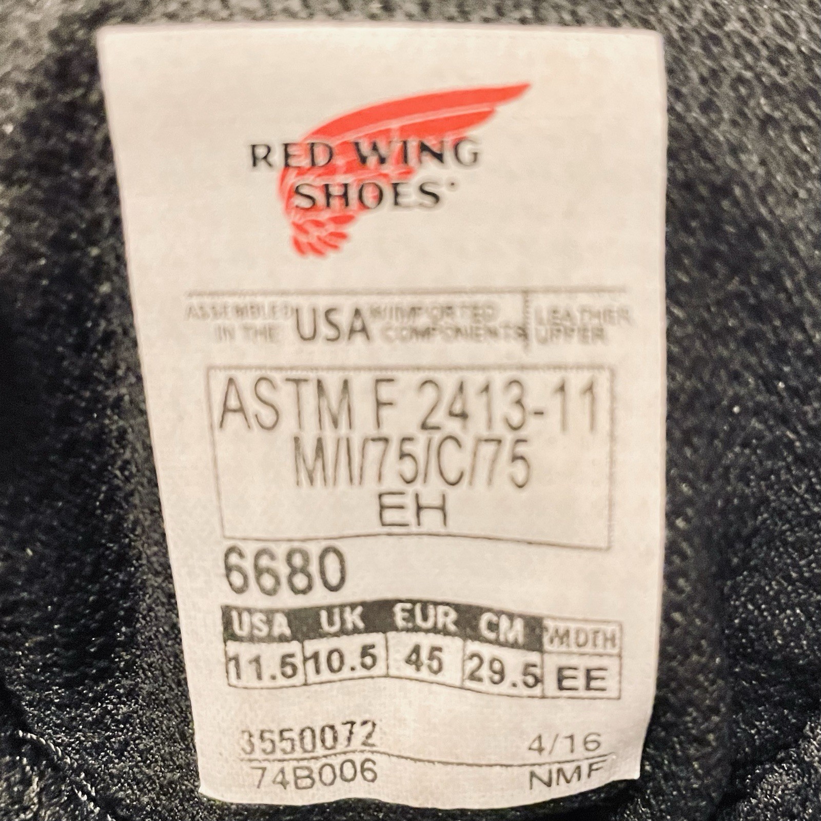 RED WING 6680 Steel Toe Black Leather Durable Hiking Work Boots Mens. USA 11.5