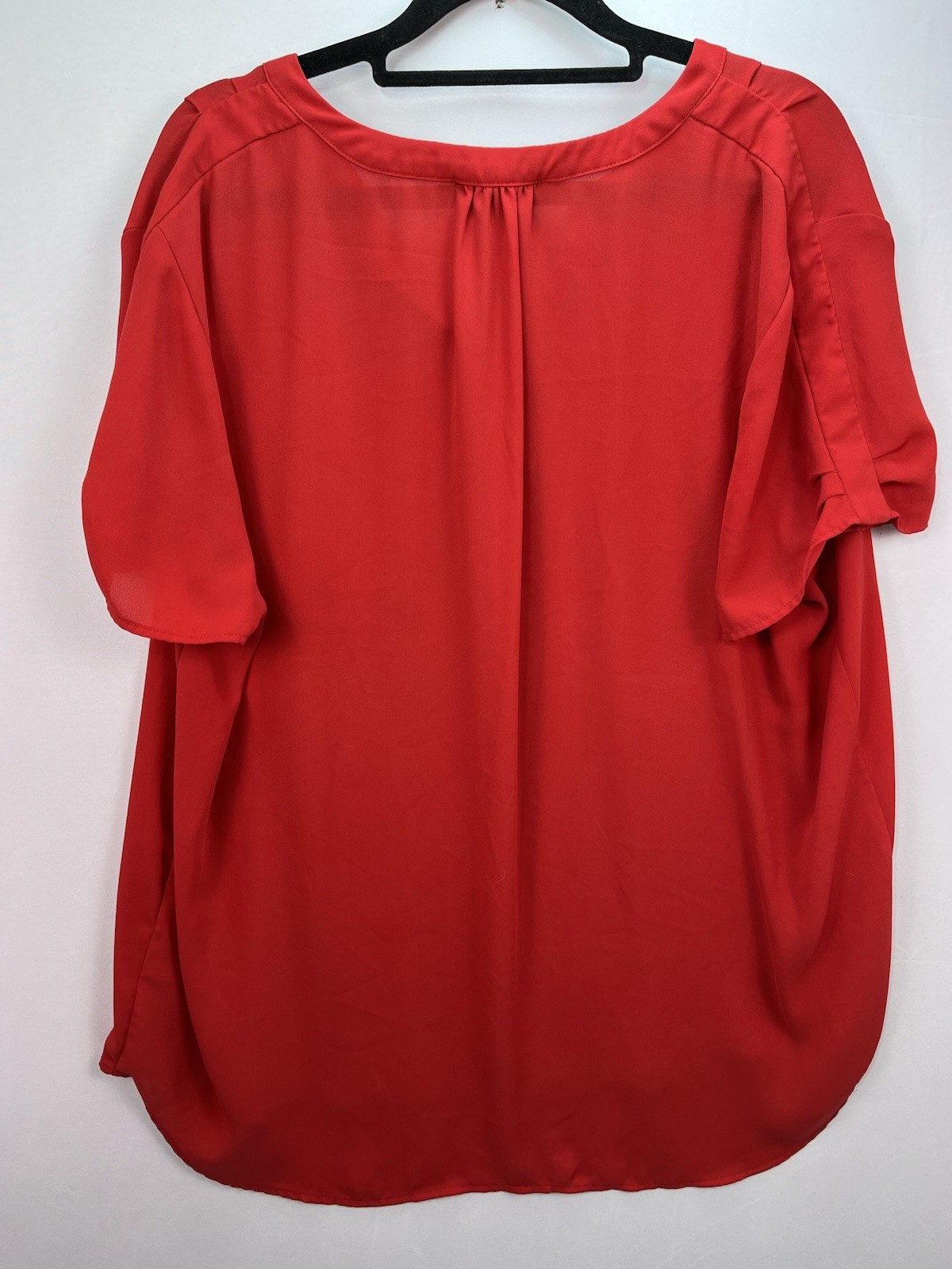 Pleione Size XL Blouse Red Short Sleeved Shirt V Neck Chiffon Top